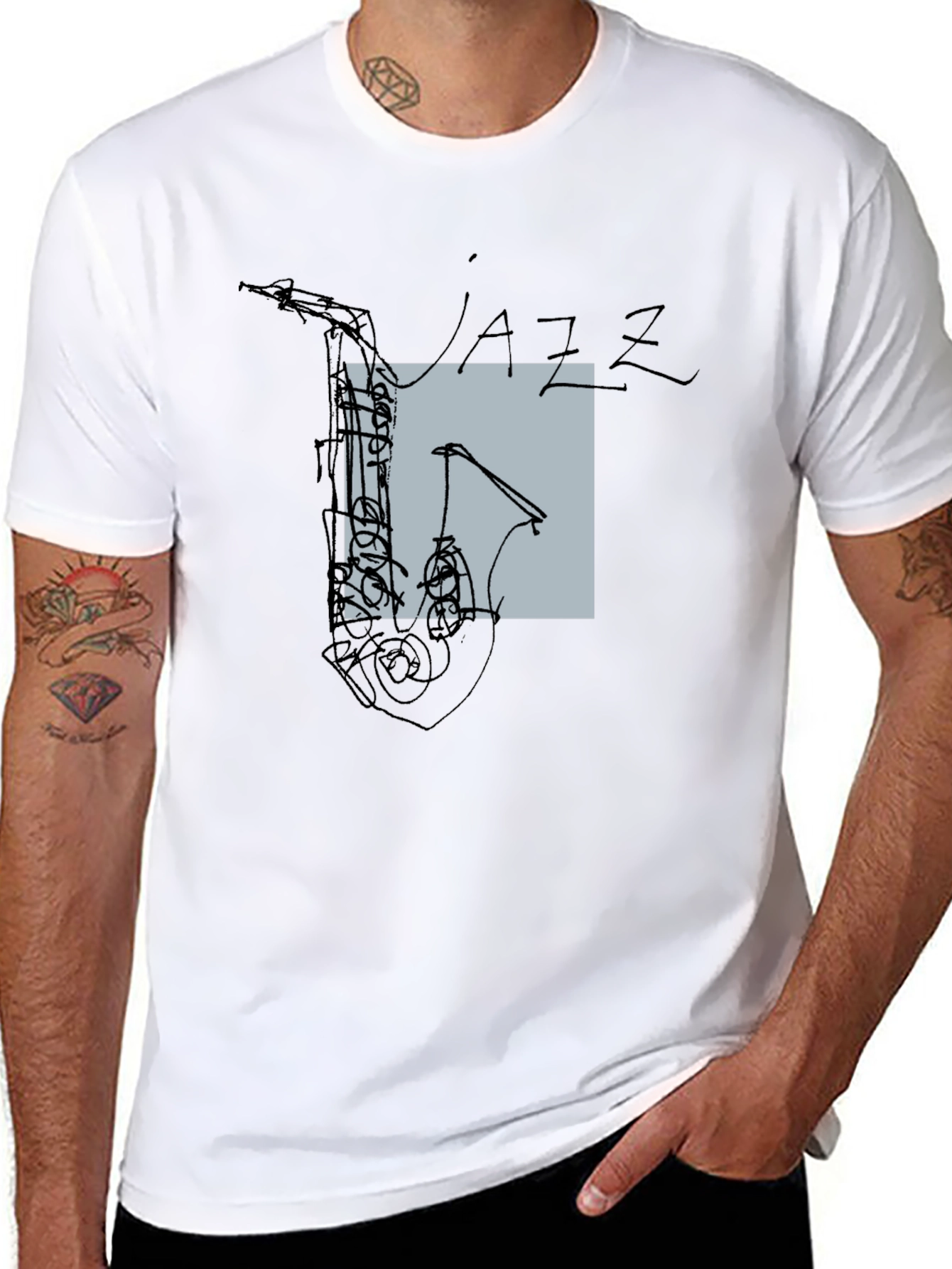 Abstract Jazz Saxophone Graphic T-Shirt - Black