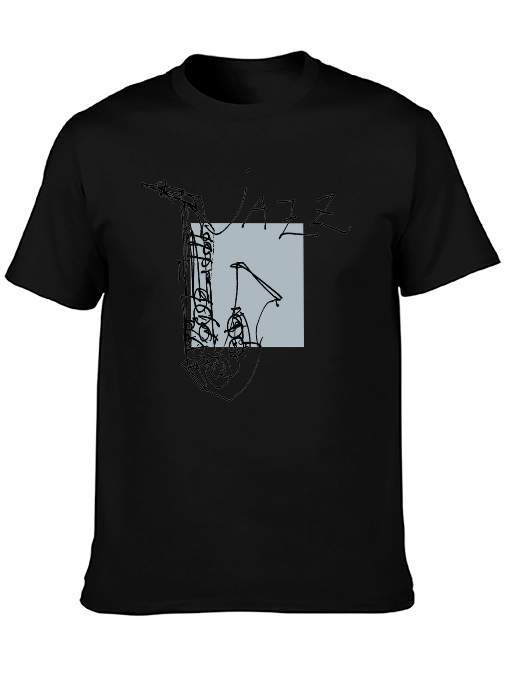 Abstract Jazz Saxophone Graphic T-Shirt - Black