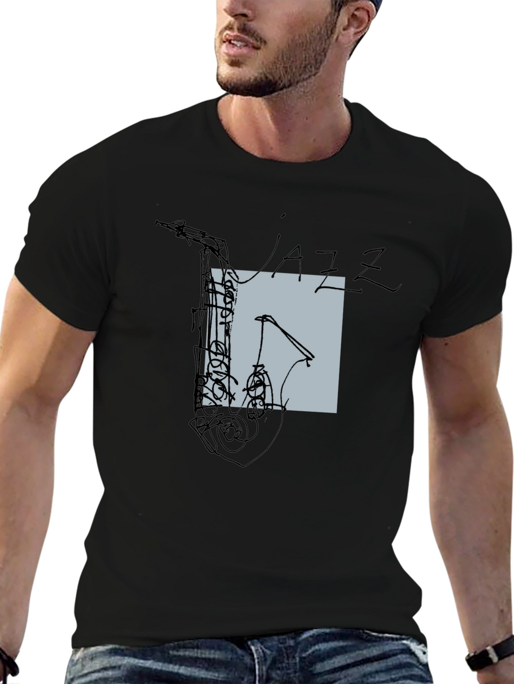 Abstract Jazz Saxophone Graphic T-Shirt - Black