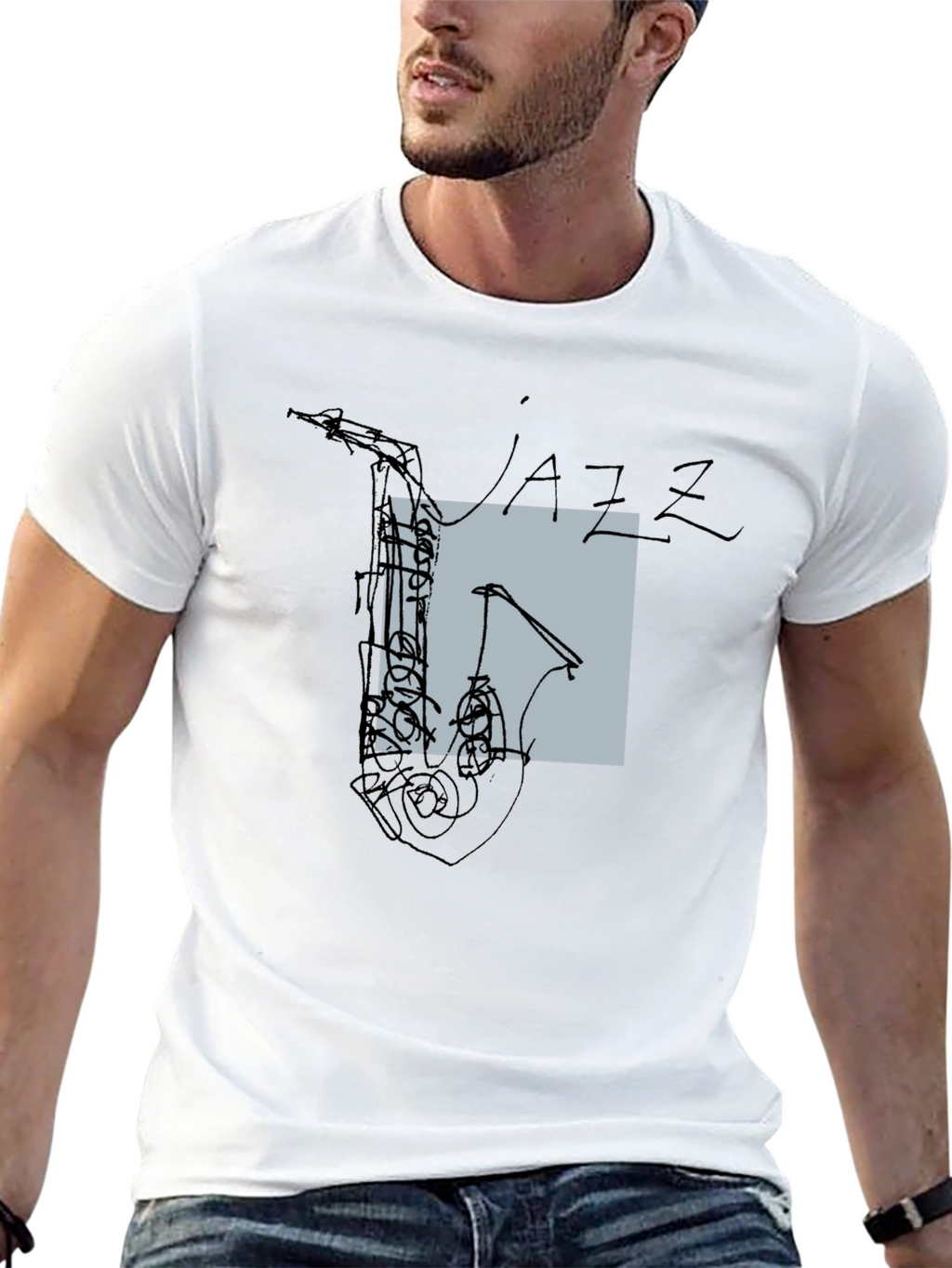 Abstract Jazz Saxophone Graphic T-Shirt - Black