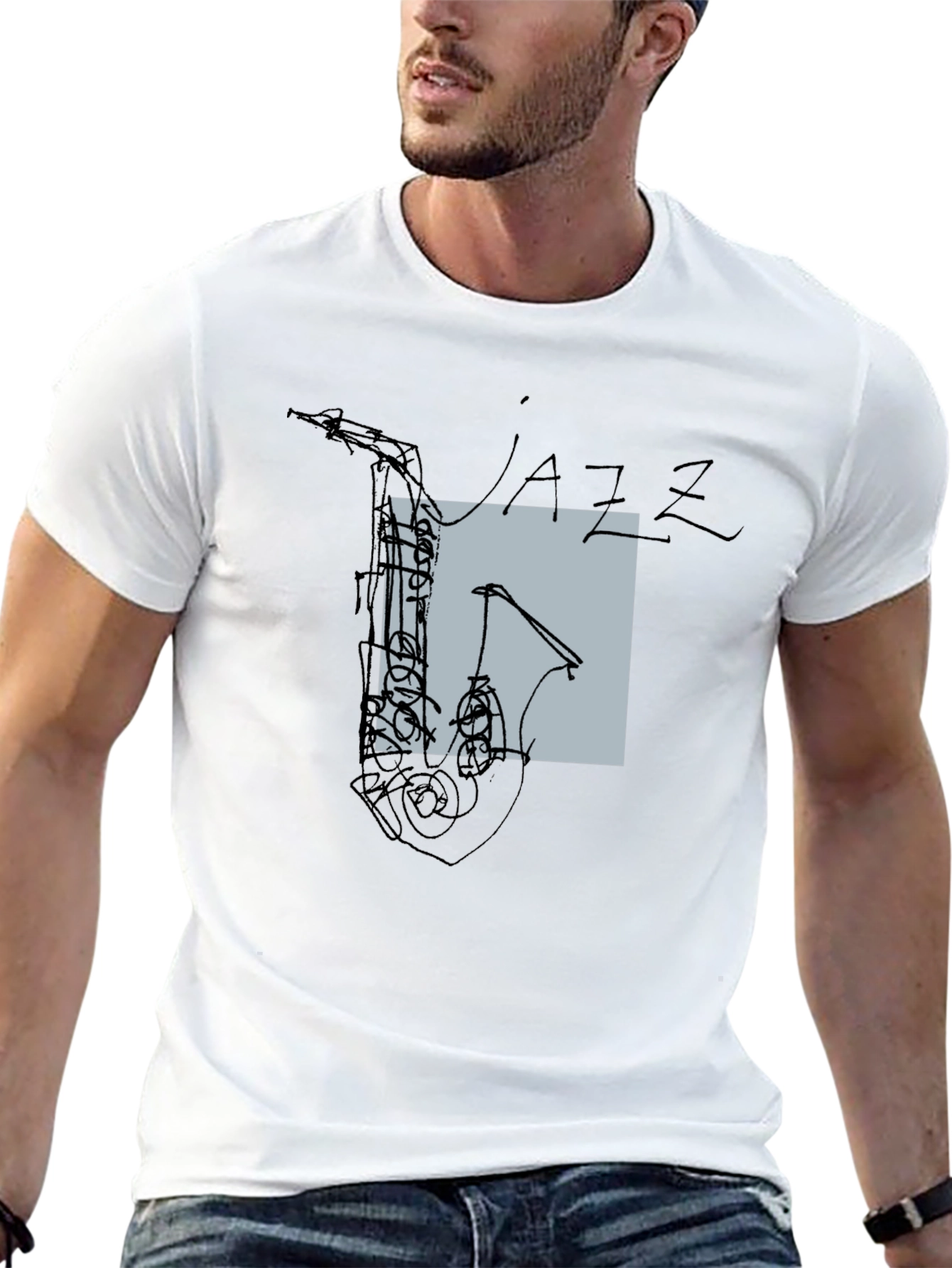 Abstract Jazz Saxophone Graphic T-Shirt - Black