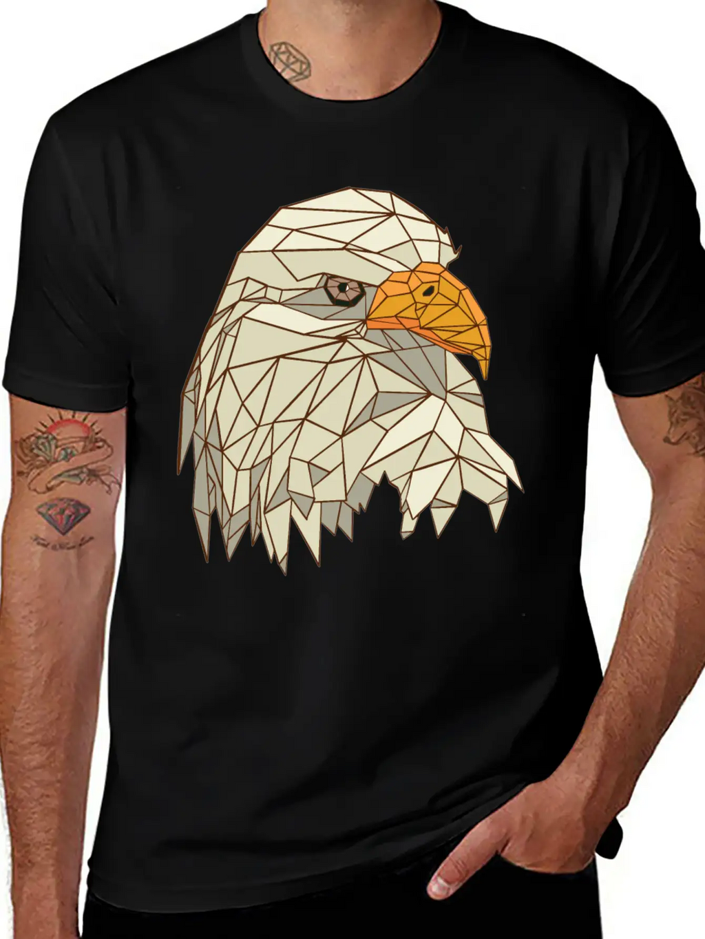 9095 Polygonal Eagle Tshirt PR T Shirt Classic Crew Neck Graphic Tee – Everyday Minimal Look