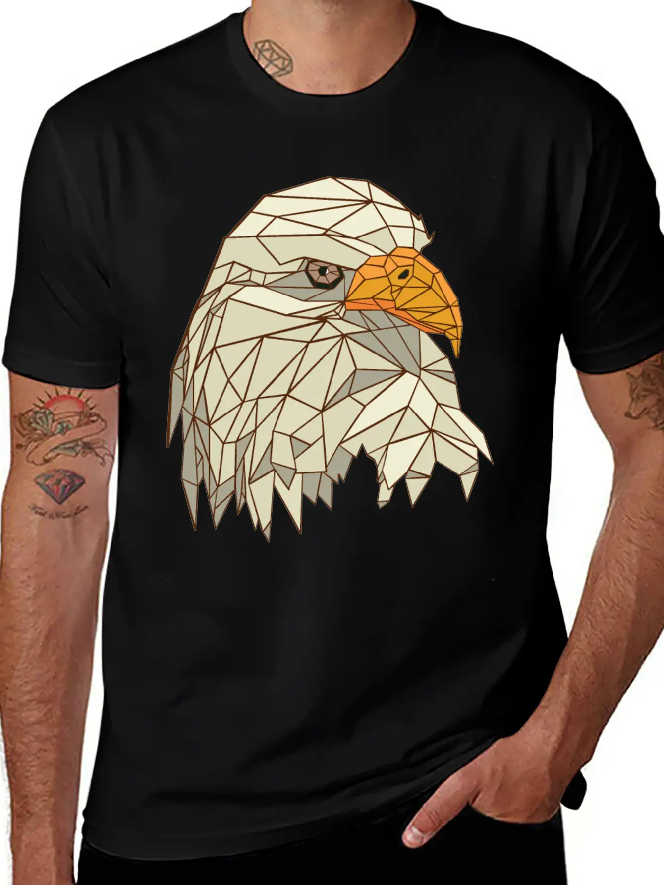 9095 Polygonal Eagle Tshirt PR T Shirt Classic Crew Neck Graphic Tee – Everyday Minimal Look