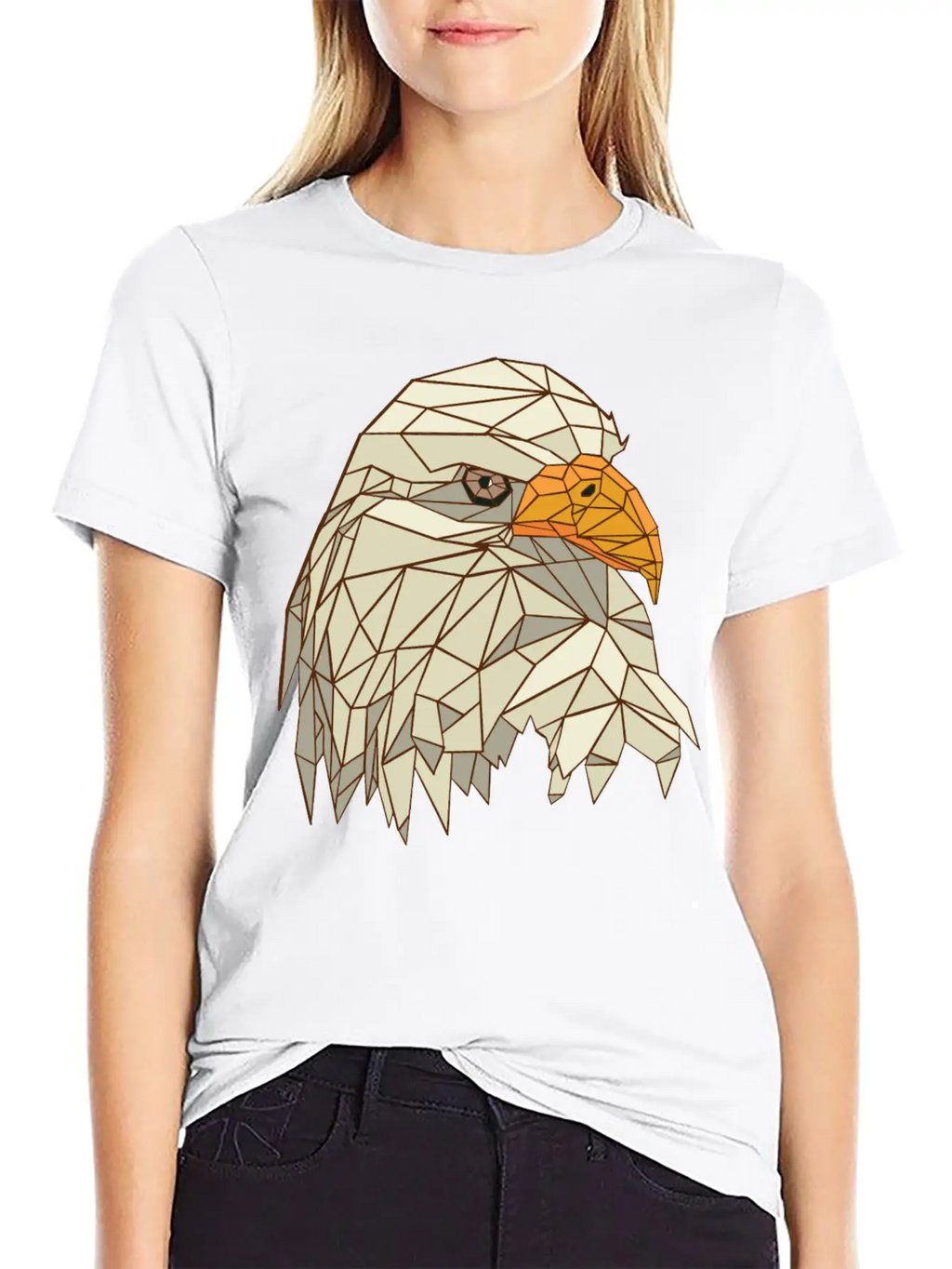 9095 Polygonal Eagle Tshirt PR T Shirt Classic Crew Neck Graphic Tee – Everyday Minimal Look