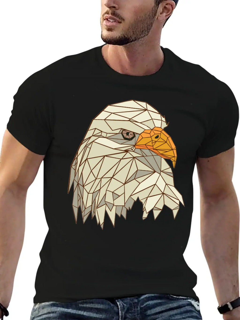 9095 Polygonal Eagle Tshirt PR T Shirt Classic Crew Neck Graphic Tee – Everyday Minimal Look