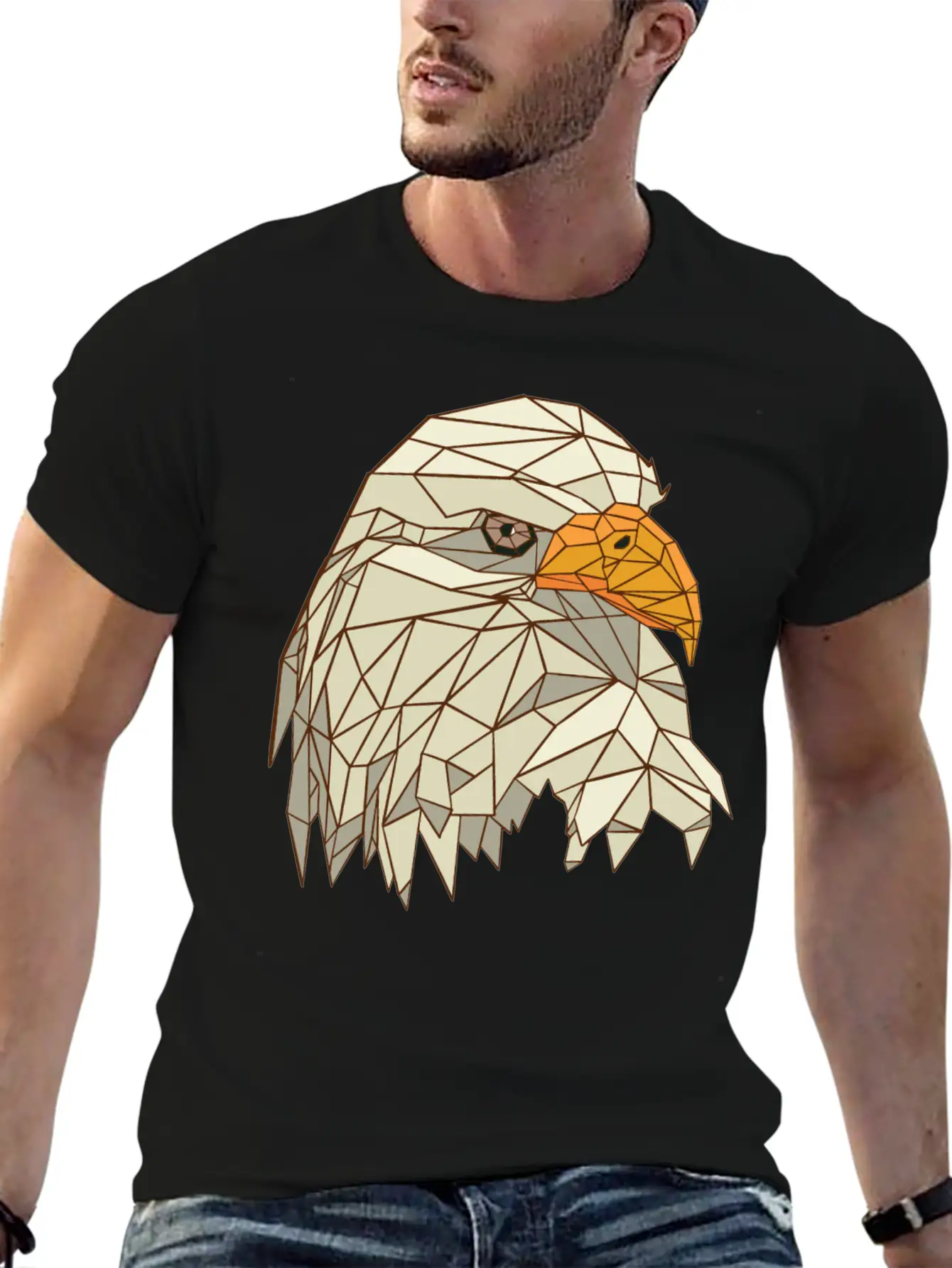 9095 Polygonal Eagle Tshirt PR T Shirt Classic Crew Neck Graphic Tee – Everyday Minimal Look