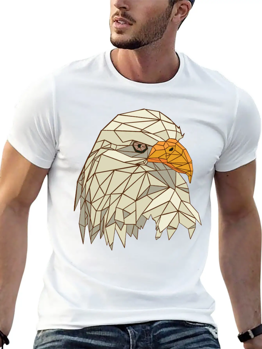 9095 Polygonal Eagle Tshirt PR T Shirt Classic Crew Neck Graphic Tee – Everyday Minimal Look