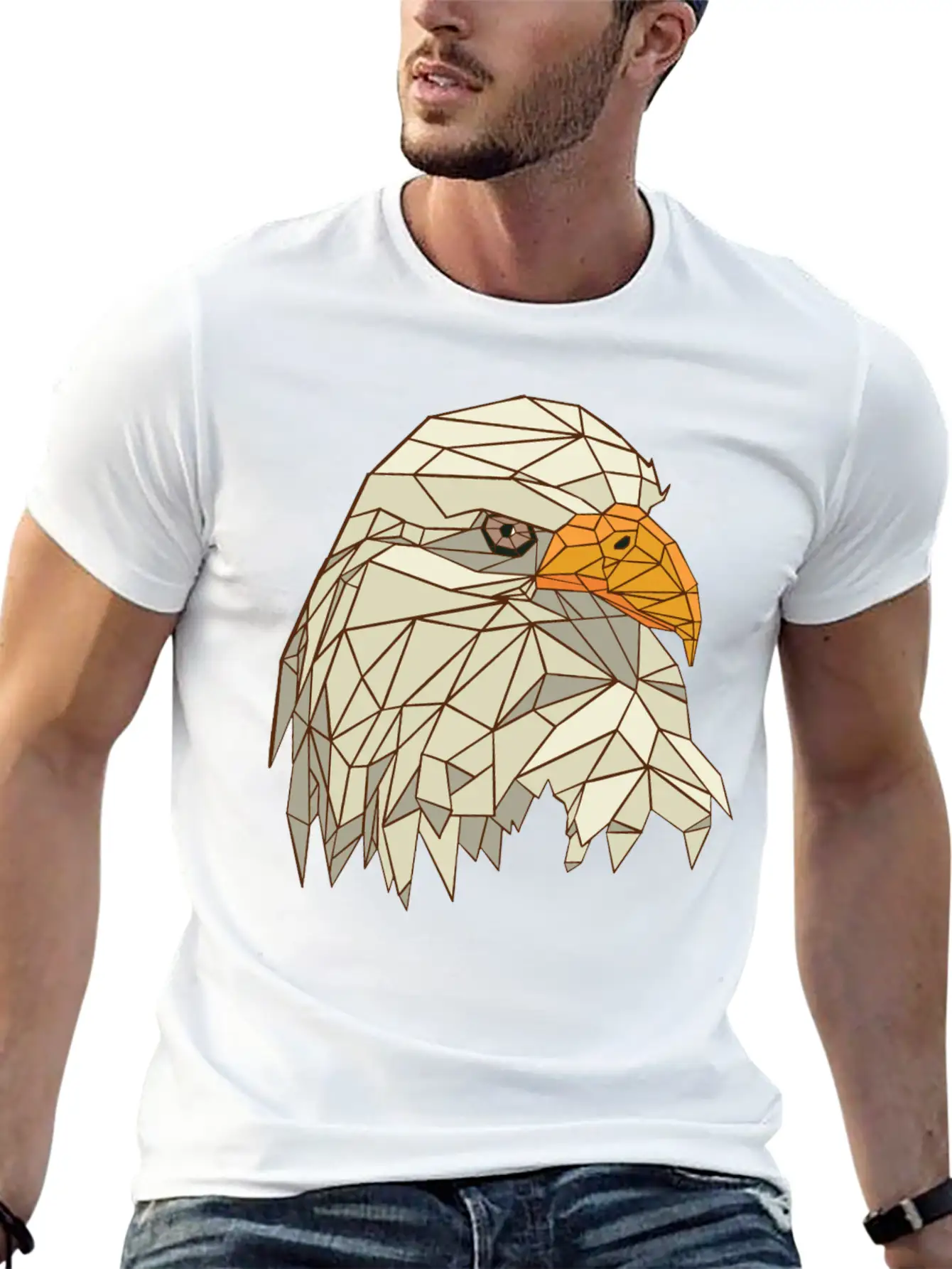 9095 Polygonal Eagle Tshirt PR T Shirt Classic Crew Neck Graphic Tee – Everyday Minimal Look