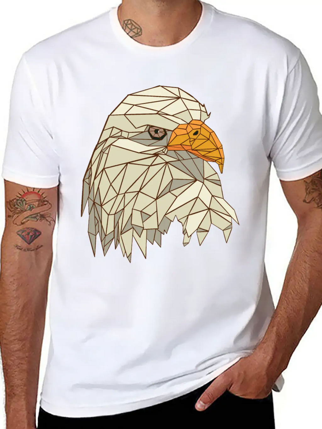9095 Polygonal Eagle Tshirt PR T Shirt Classic Crew Neck Graphic Tee – Everyday Minimal Look