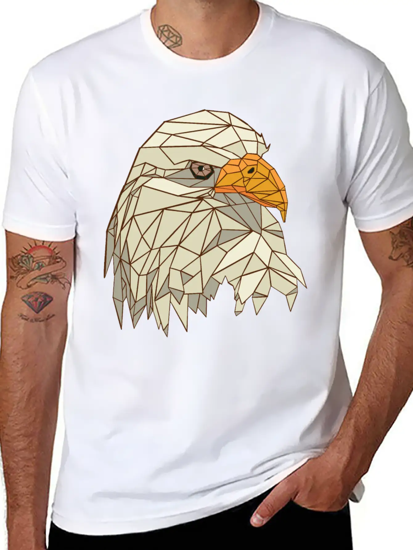 9095 Polygonal Eagle Tshirt PR T Shirt Classic Crew Neck Graphic Tee – Everyday Minimal Look