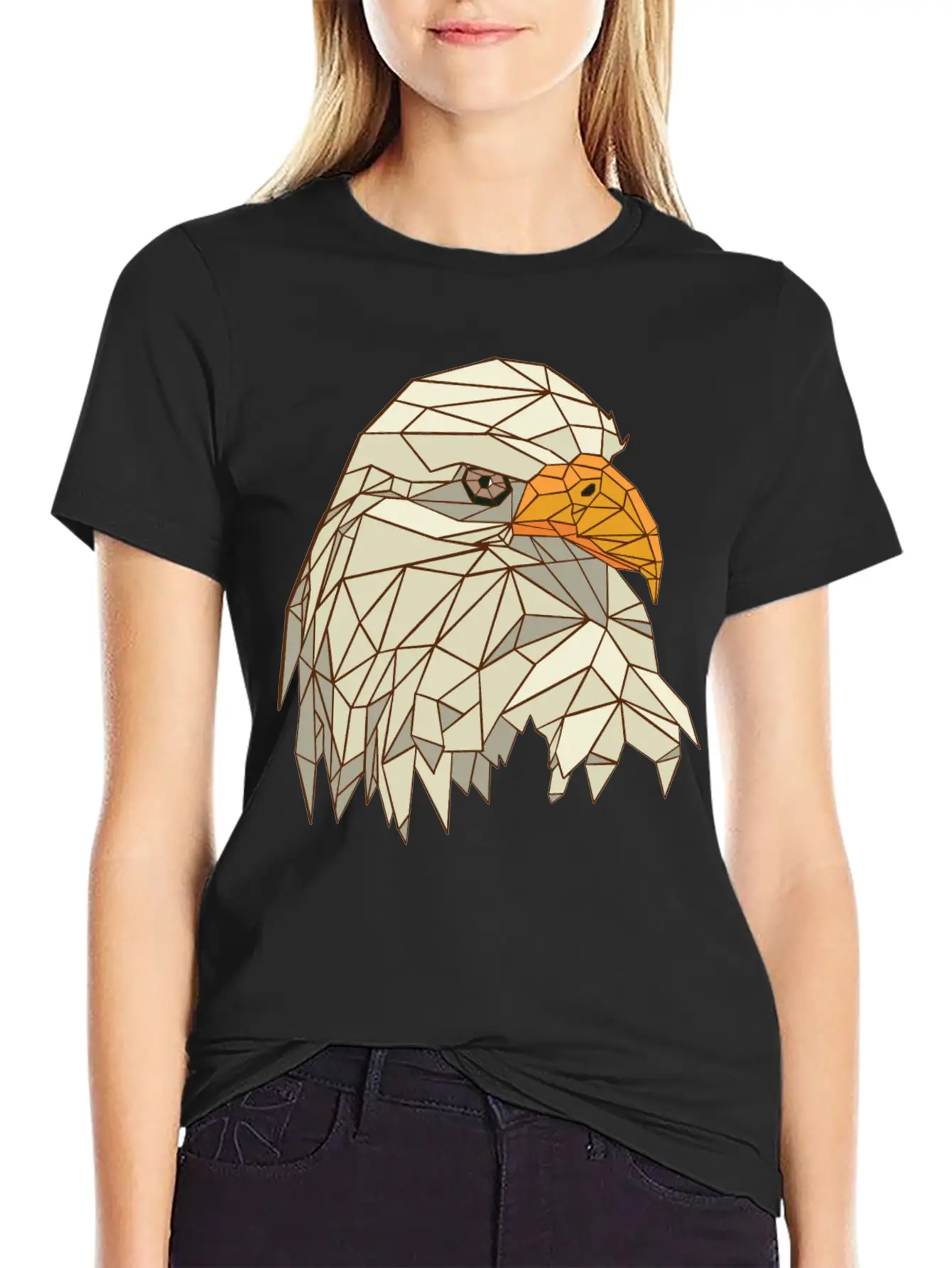 9095 Polygonal Eagle Tshirt PR T Shirt Classic Crew Neck Graphic Tee – Everyday Minimal Look