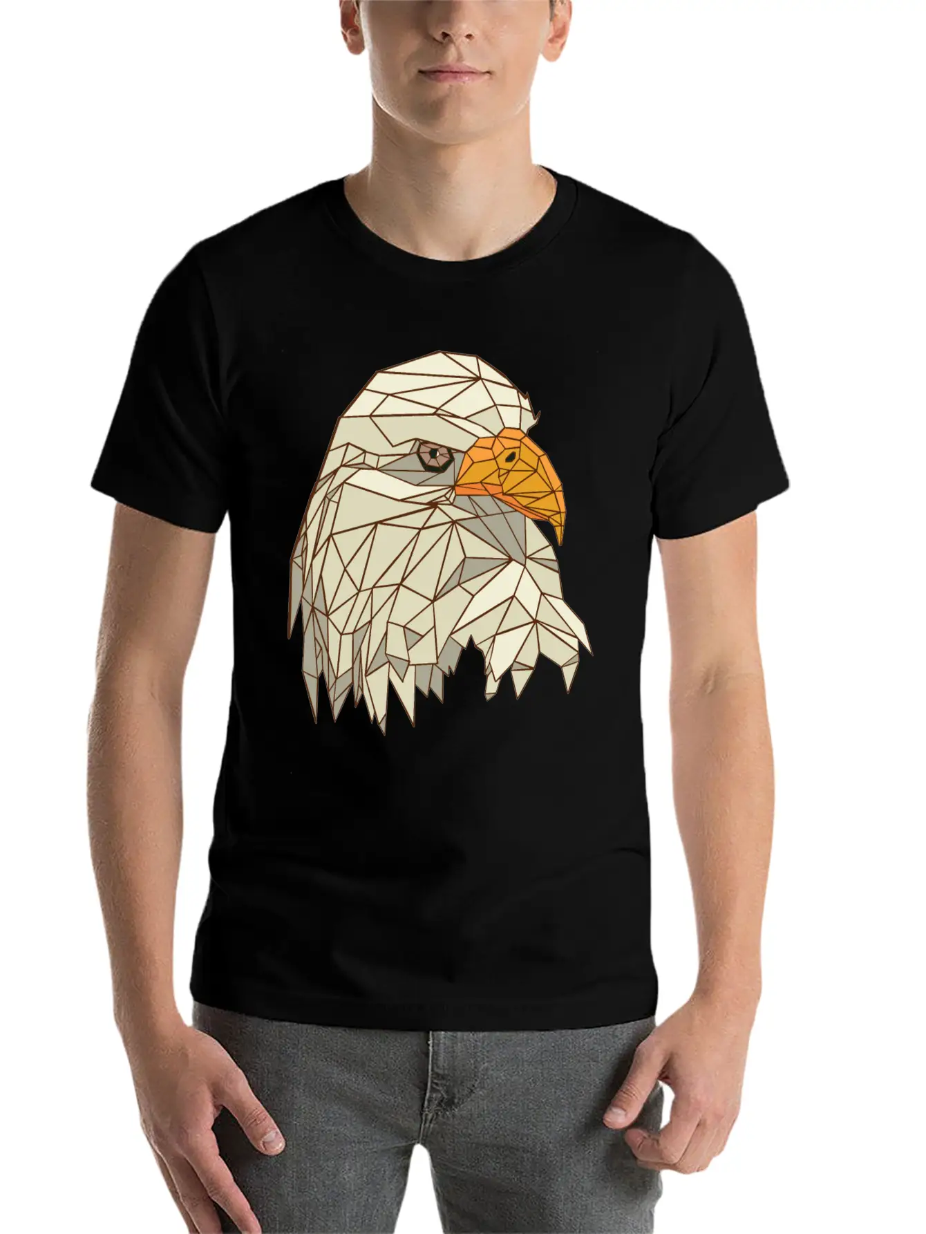 9095 Polygonal Eagle Tshirt PR T Shirt Classic Crew Neck Graphic Tee – Everyday Minimal Look