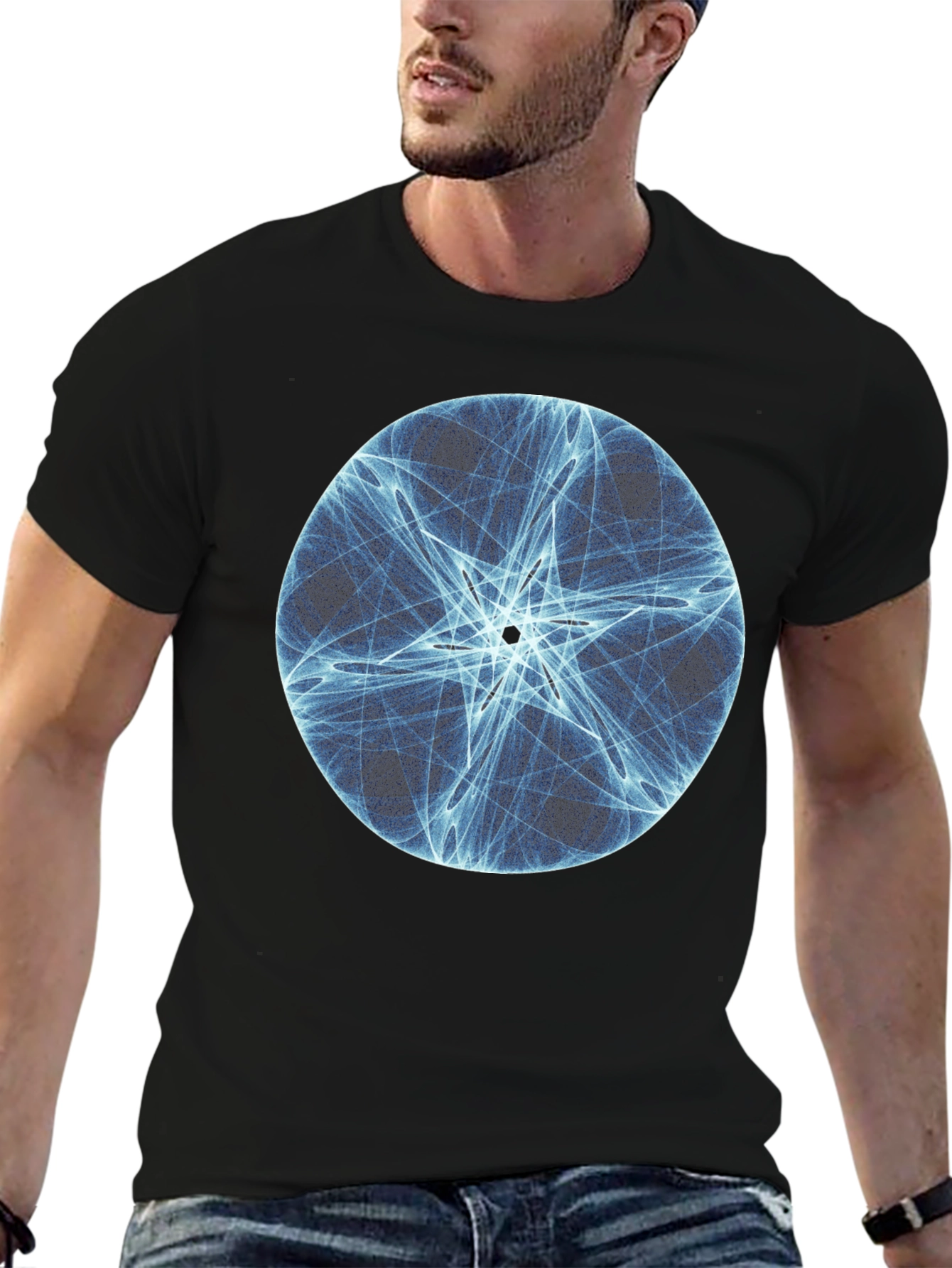 Abstract Star Circle Graphic Black T-Shirt