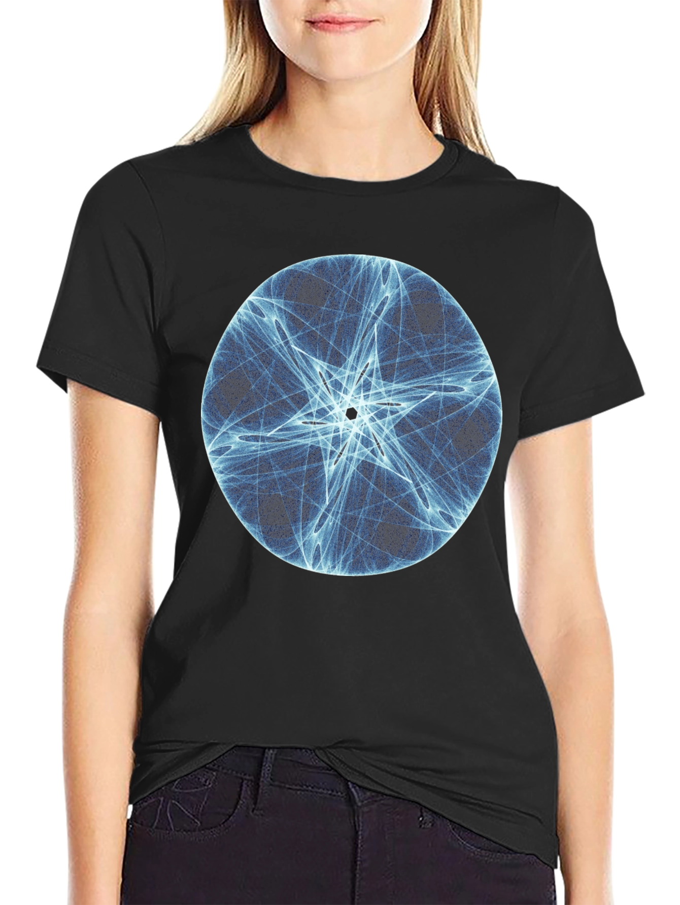 Abstract Star Circle Graphic Black T-Shirt
