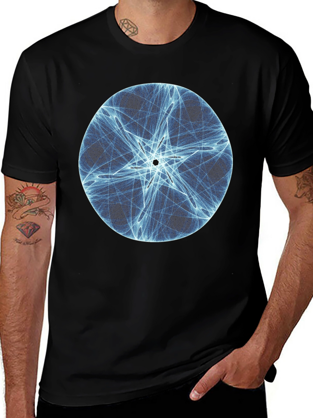 Abstract Star Circle Graphic Black T-Shirt