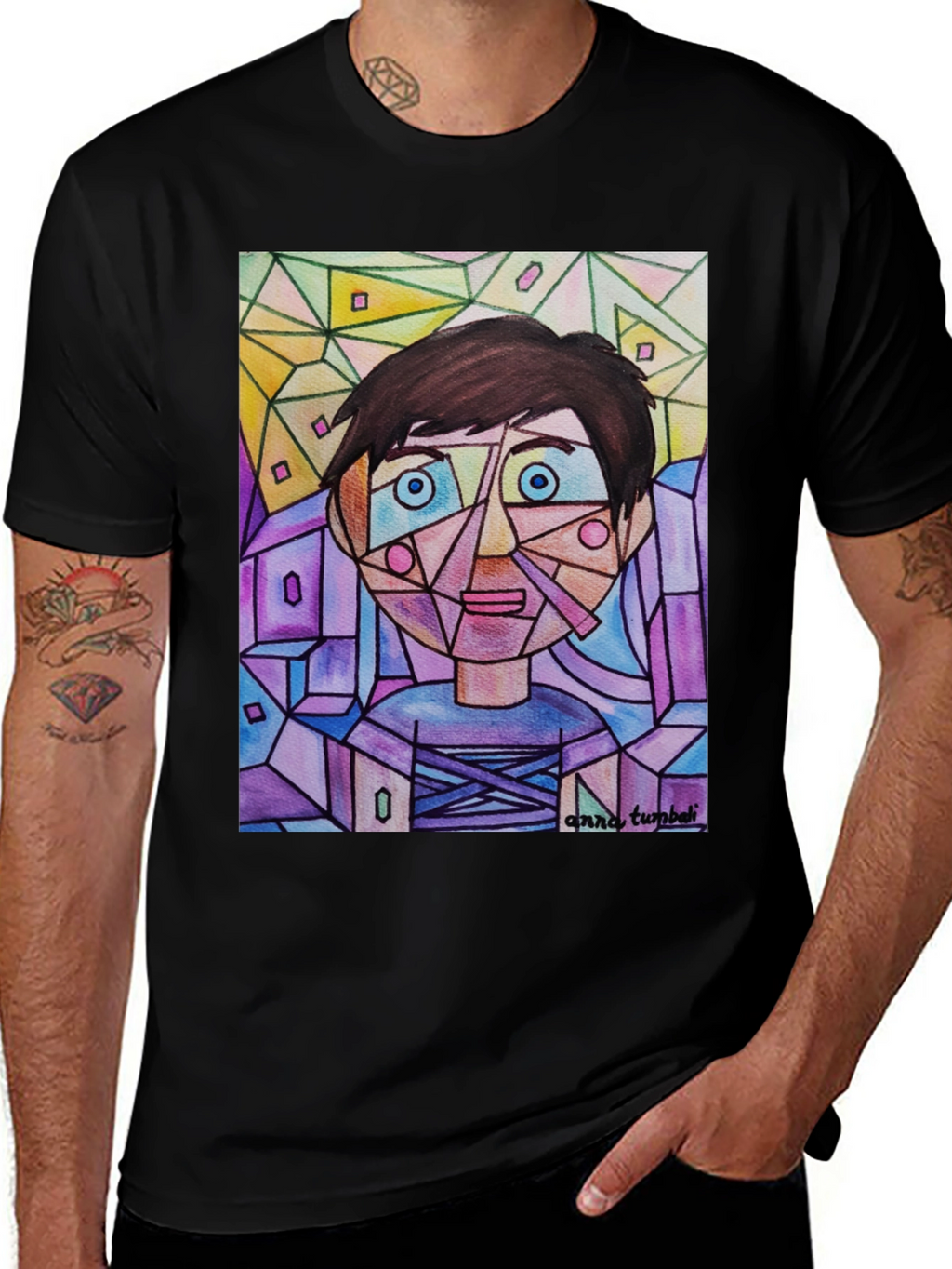 Abstract Geometric Face Graphic T-Shirt