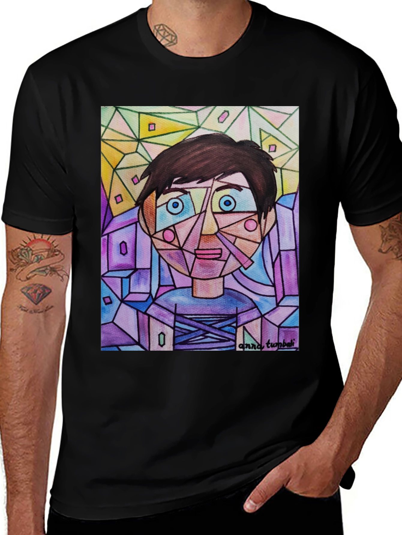 Abstract Geometric Face Graphic T-Shirt