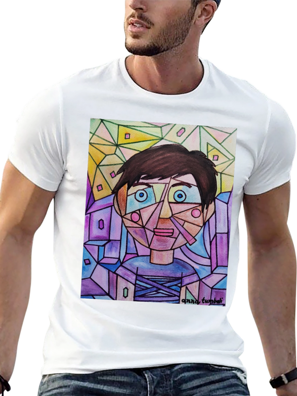 Abstract Geometric Face Graphic T-Shirt
