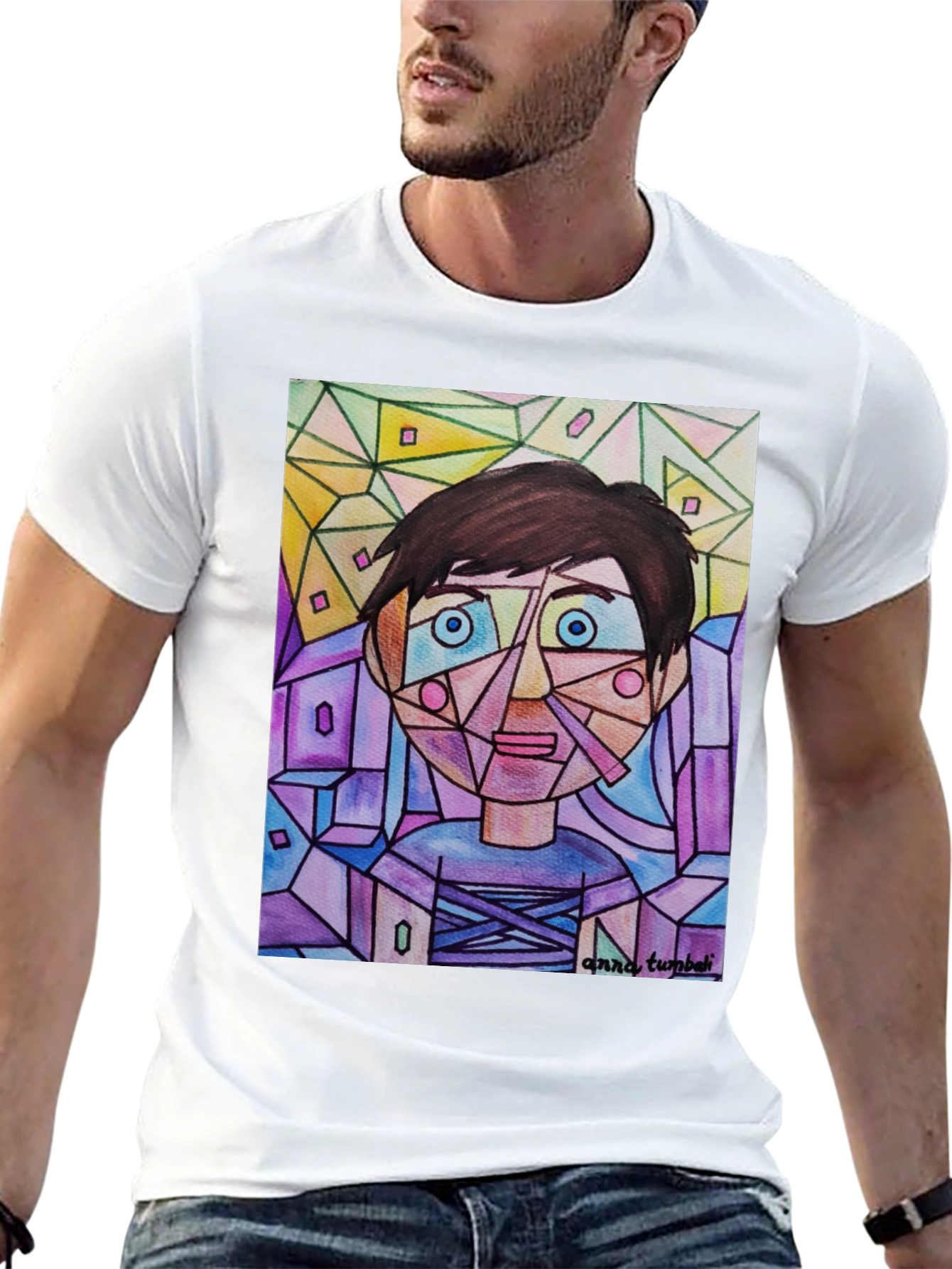 Abstract Geometric Face Graphic T-Shirt