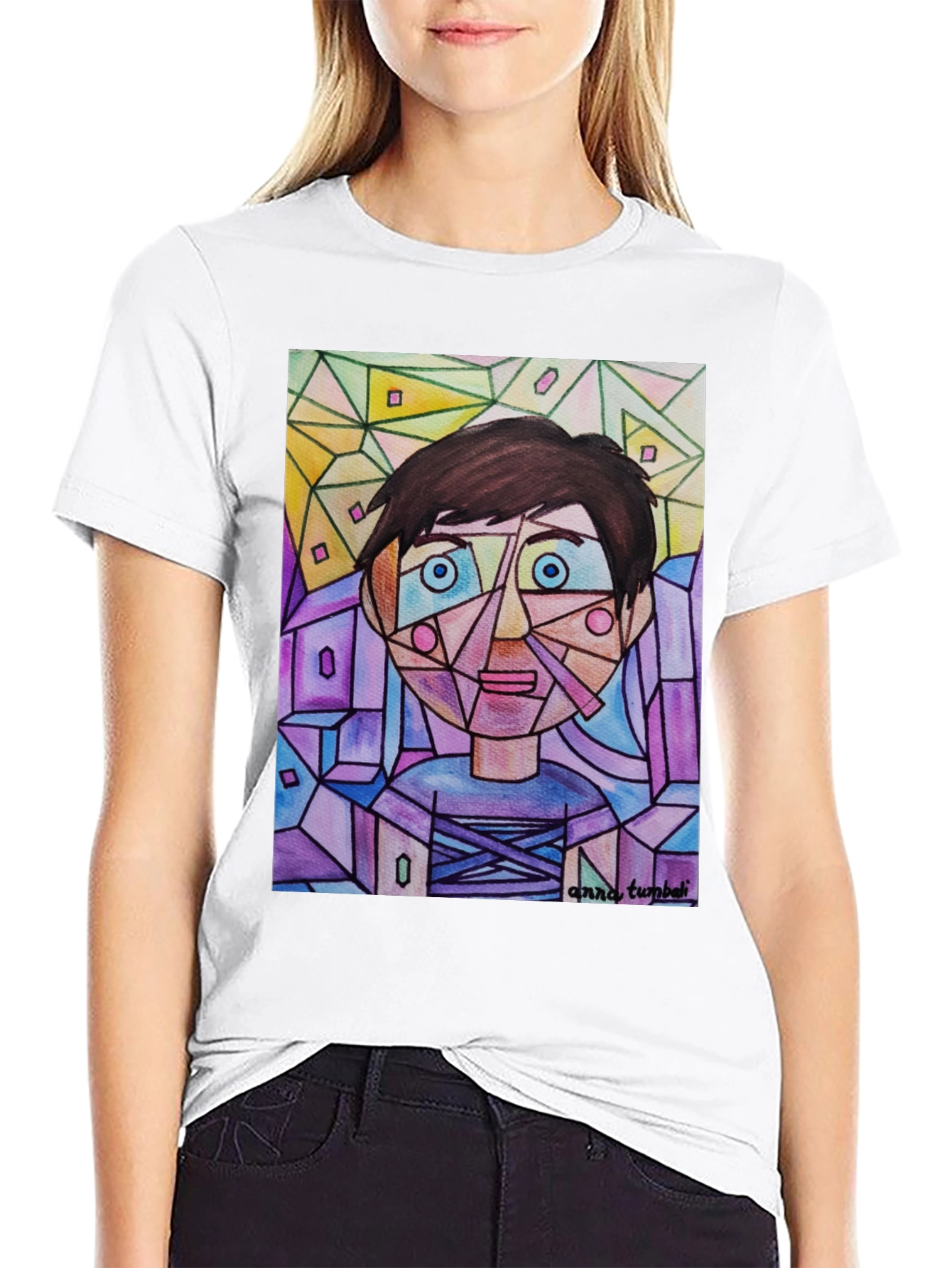 Abstract Geometric Face Graphic T-Shirt