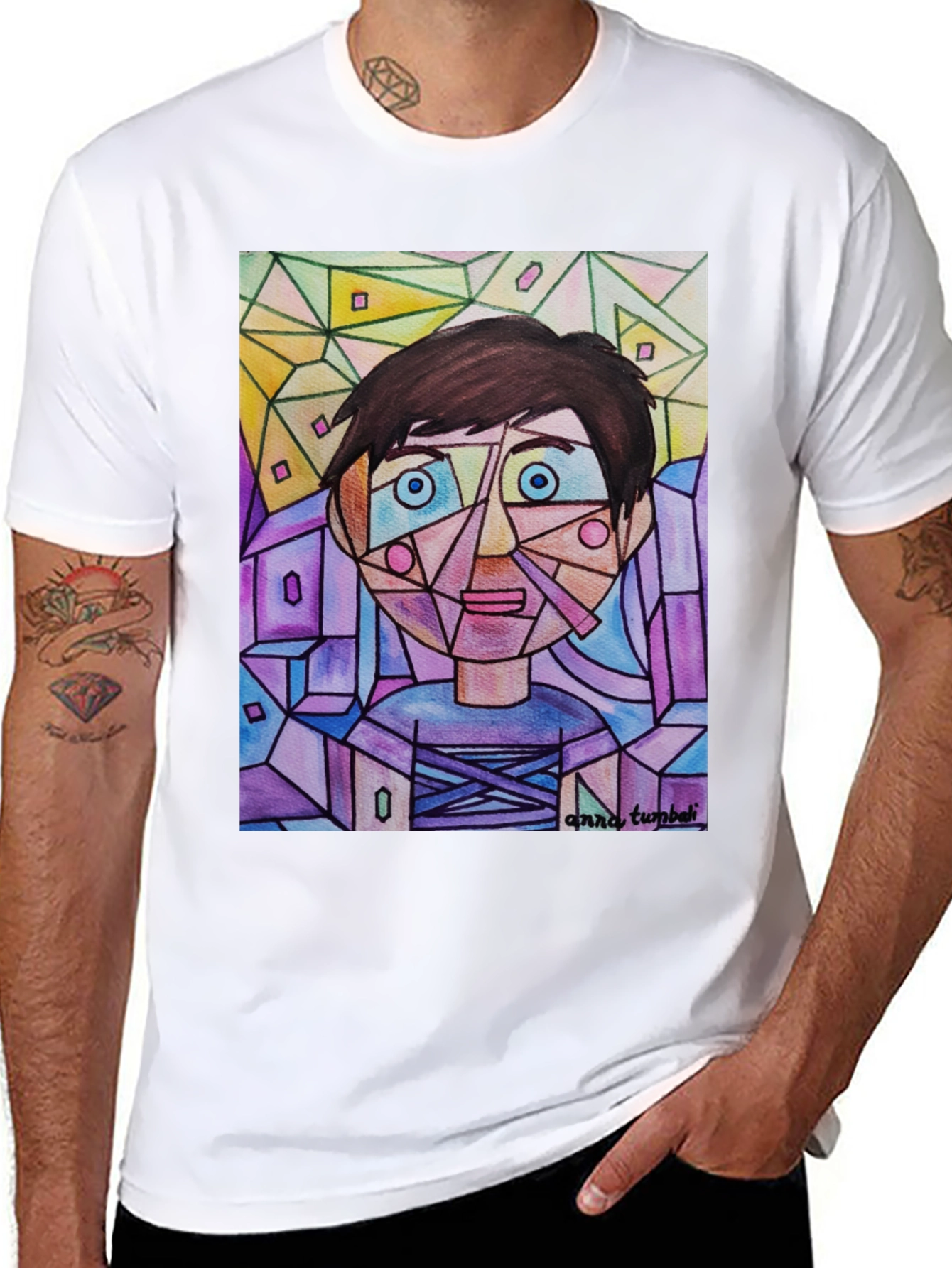 Abstract Geometric Face Graphic T-Shirt