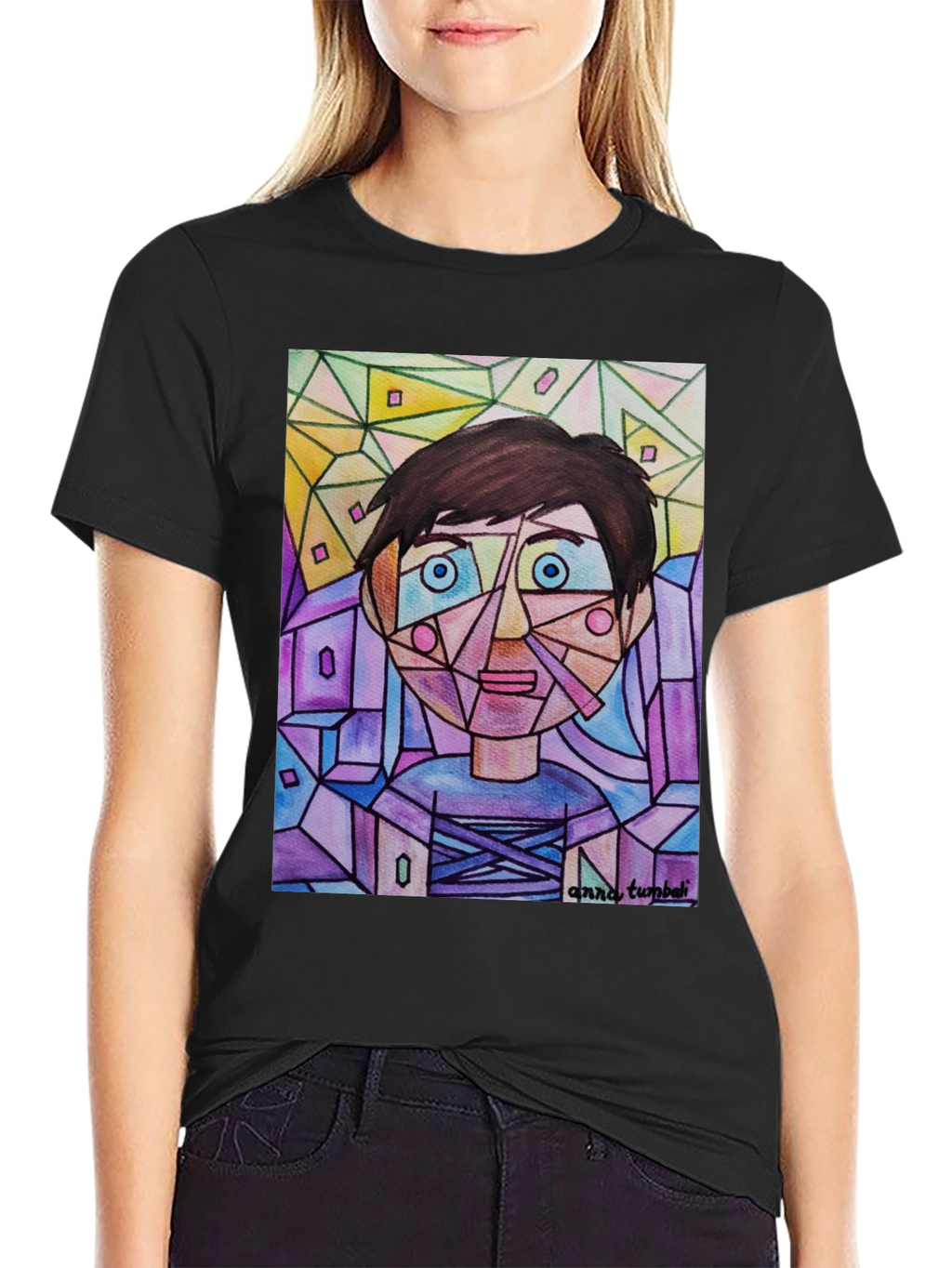 Abstract Geometric Face Graphic T-Shirt