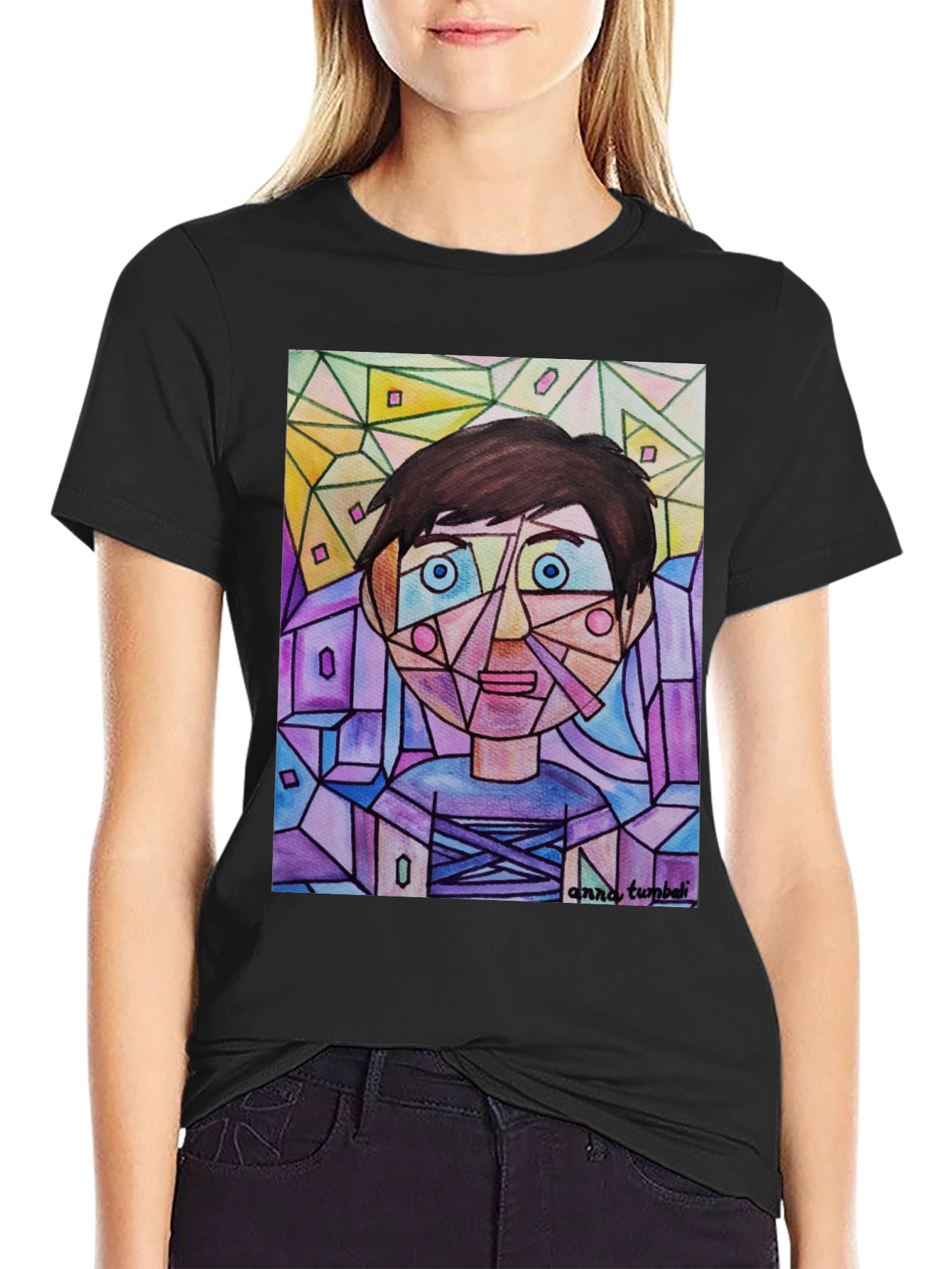 Abstract Geometric Face Graphic T-Shirt