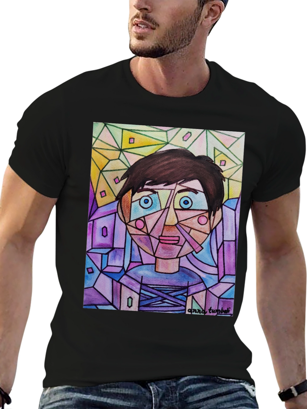 Abstract Geometric Face Graphic T-Shirt