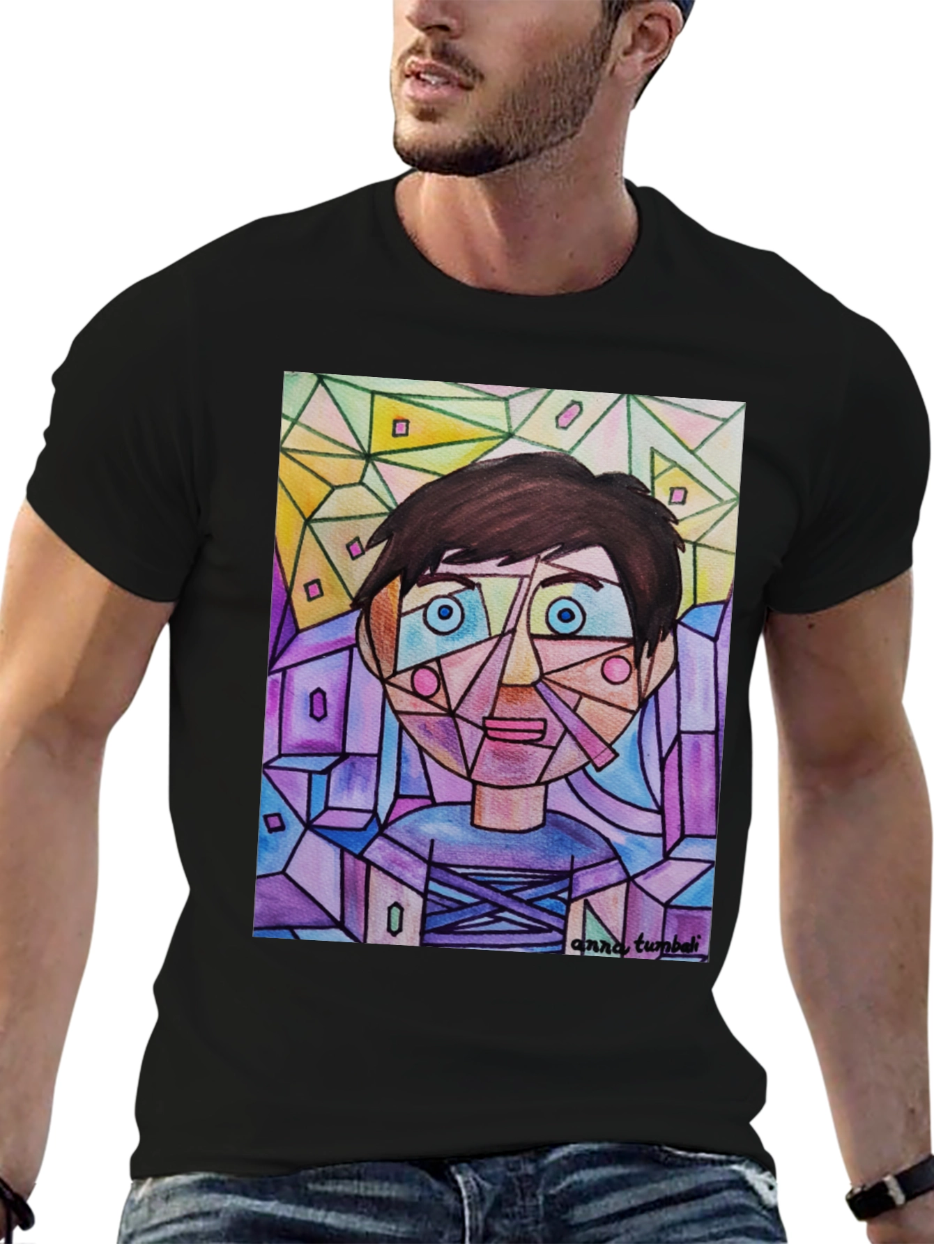 Abstract Geometric Face Graphic T-Shirt