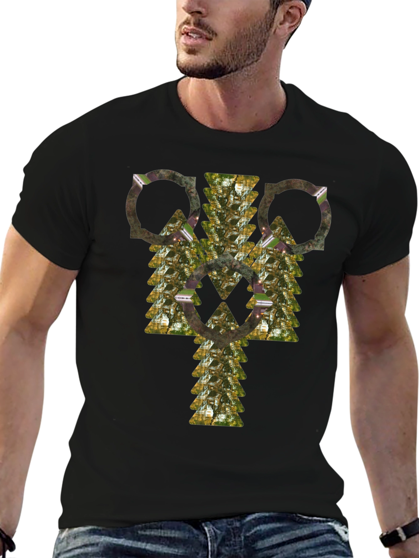 Abstract Geometric Pattern Black T-Shirt