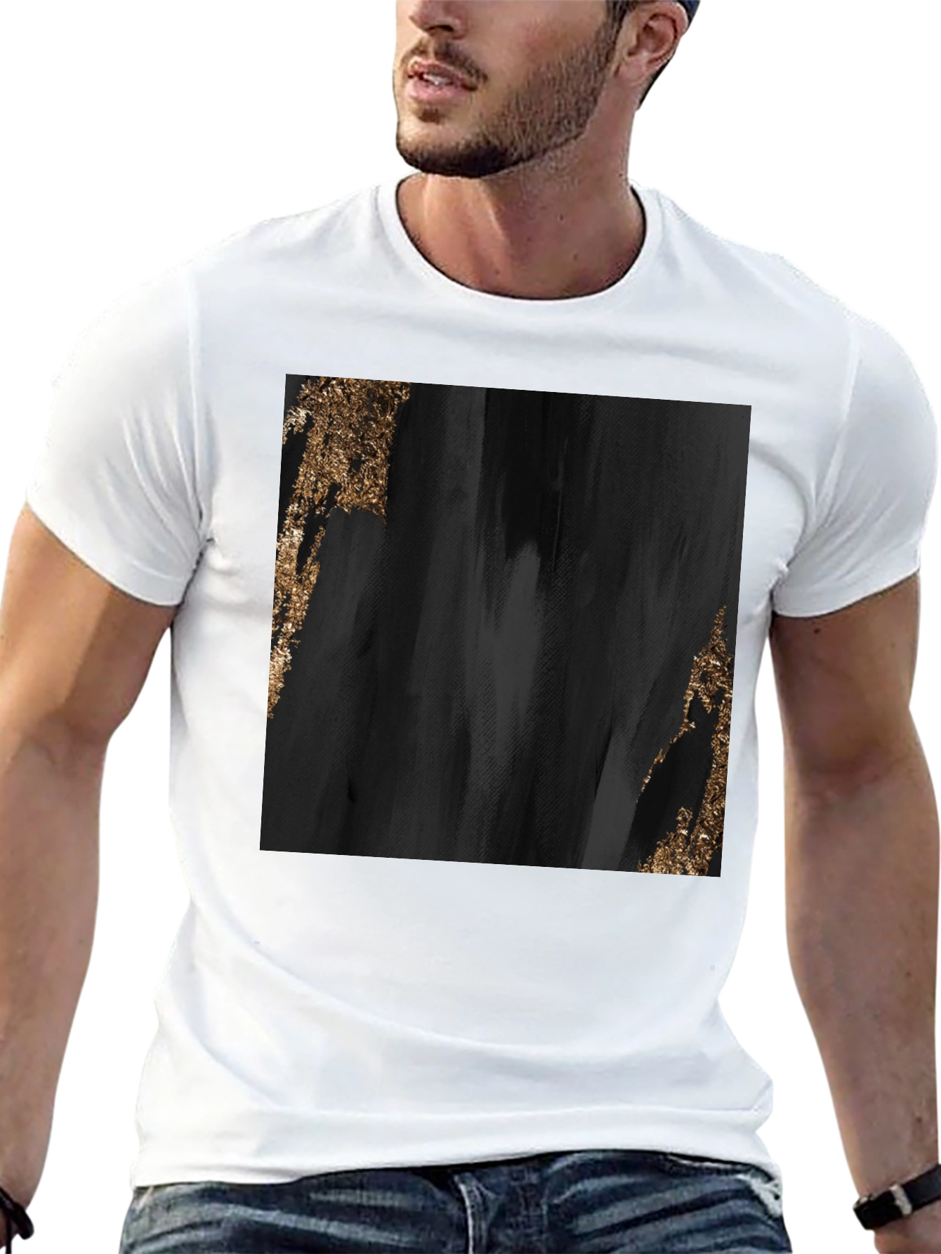 Abstract Black & Gold Graphic Tee - Stylish Mens T-Shirt