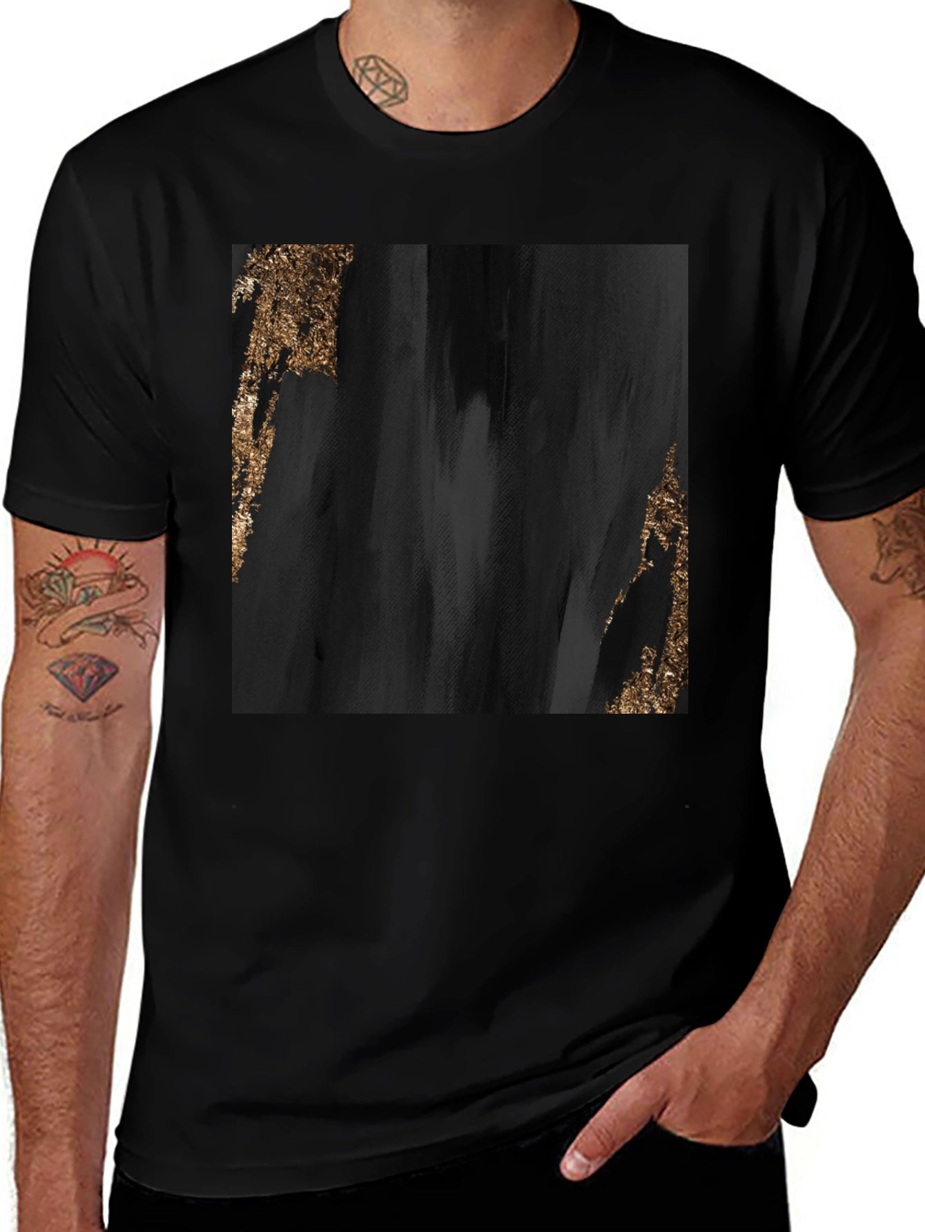 Abstract Black & Gold Graphic Tee - Stylish Mens T-Shirt