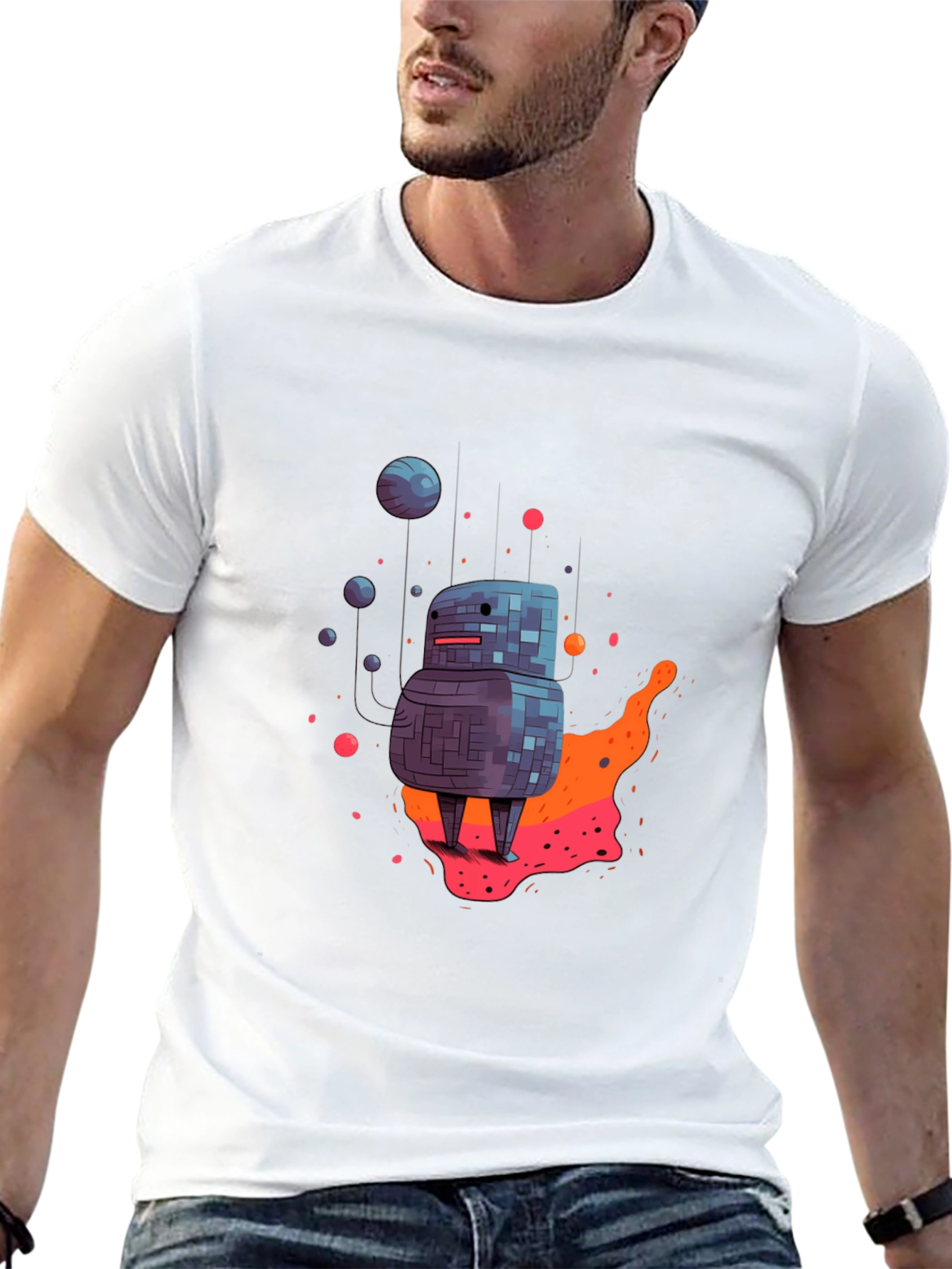Abstract Robot Graphic T-Shirt - Cool Casual Wear