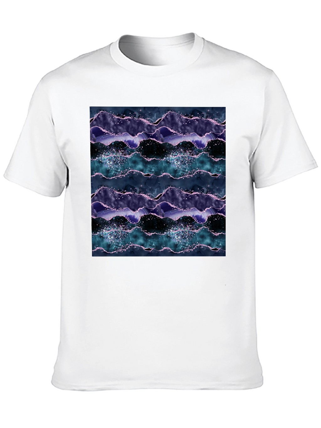Abstract Wave Pattern Black Crew Neck Tee