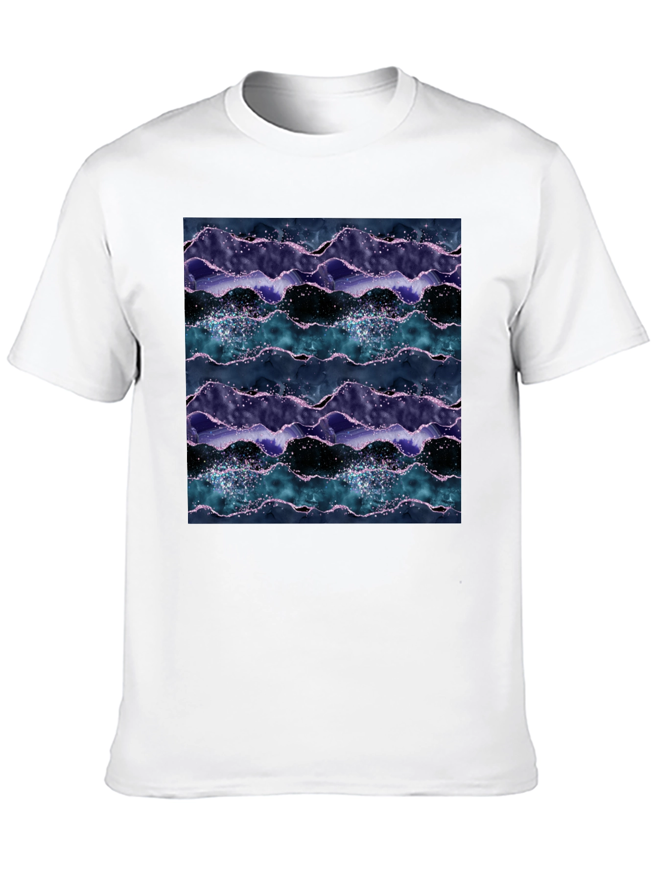 Abstract Wave Pattern Black Crew Neck Tee