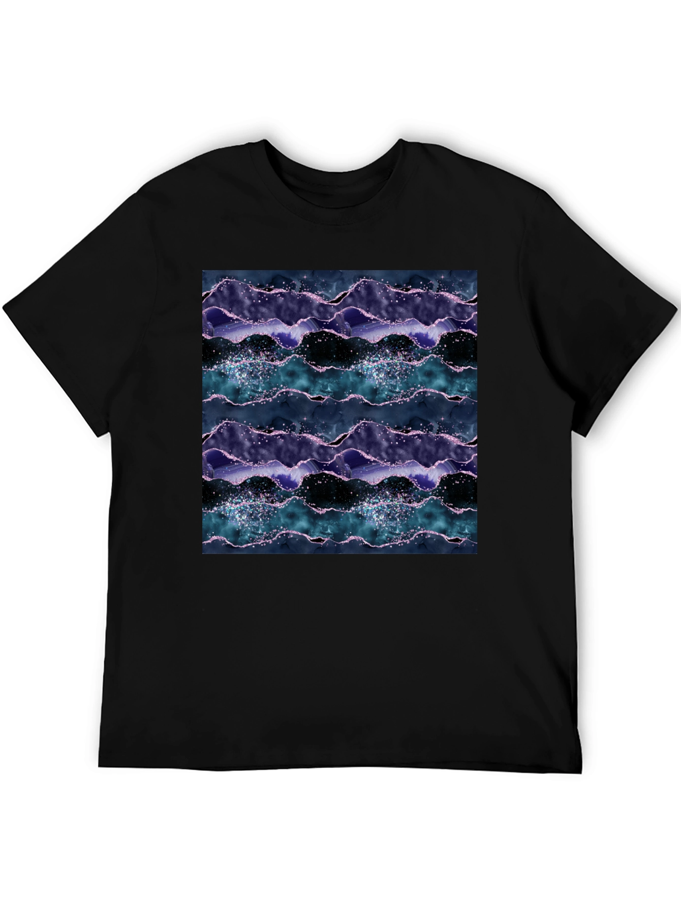 Abstract Wave Pattern Black Crew Neck Tee