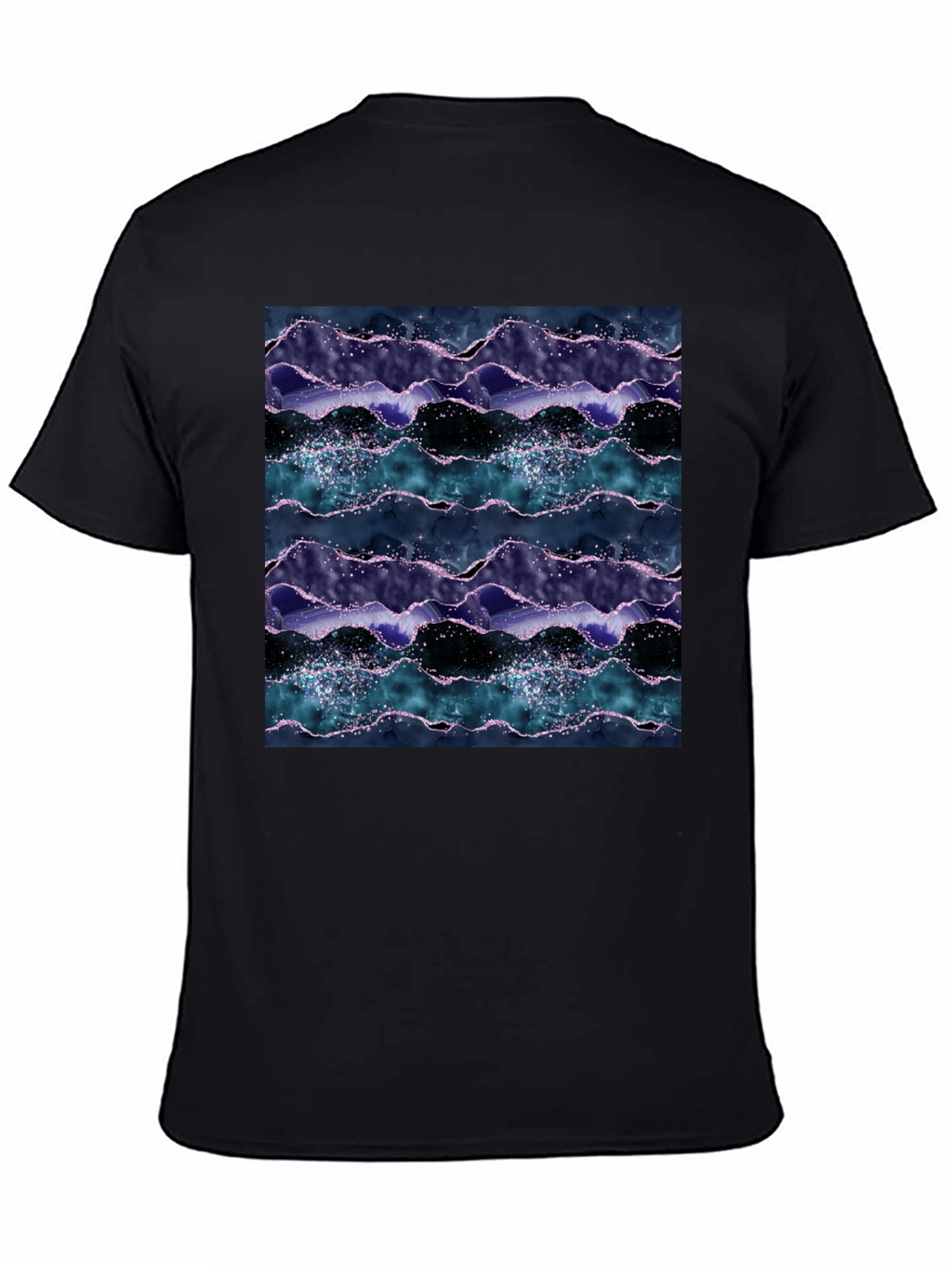Abstract Wave Pattern Black Crew Neck Tee