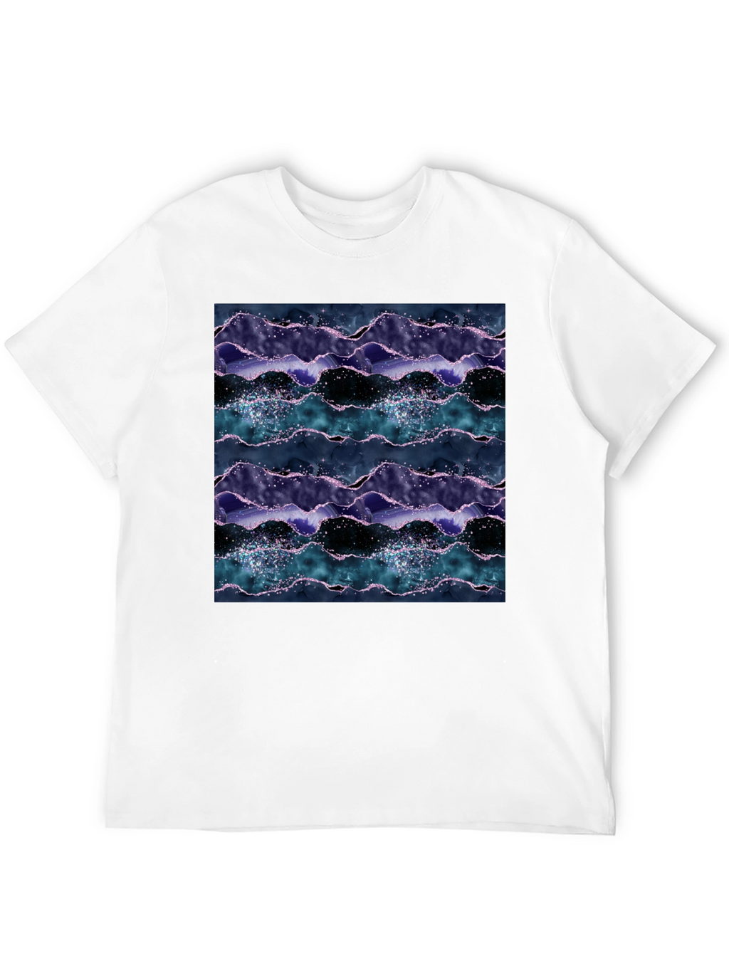 Abstract Wave Pattern Black Crew Neck Tee