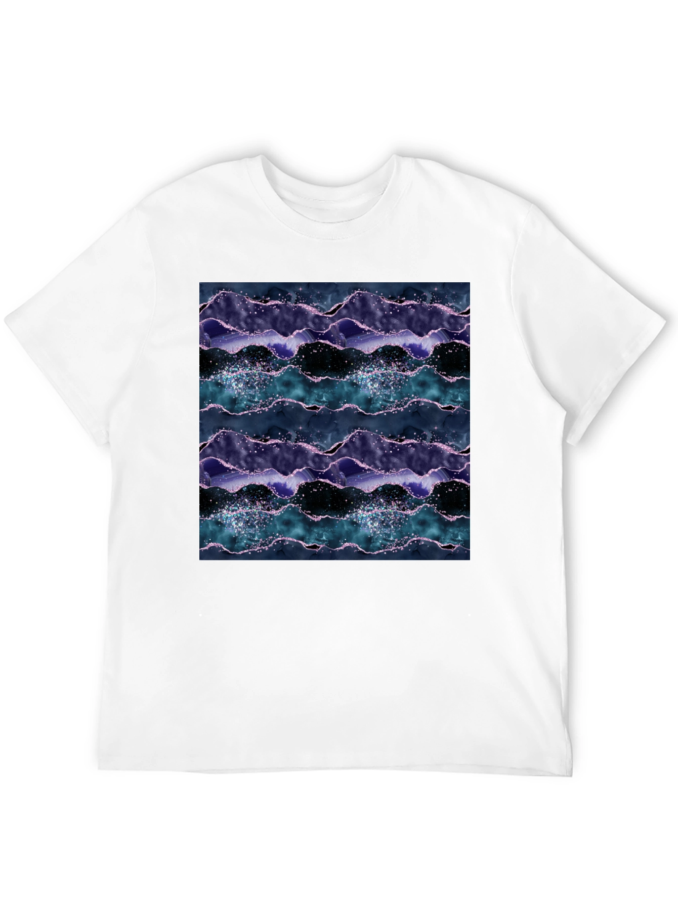 Abstract Wave Pattern Black Crew Neck Tee