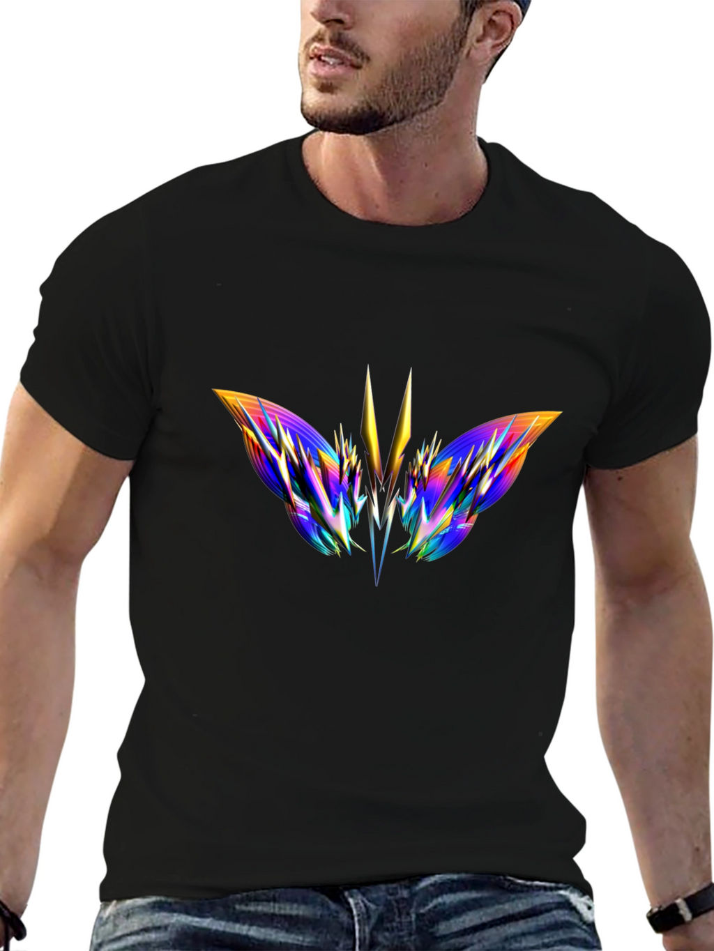 Abstract Butterfly Graphic Black T-Shirt