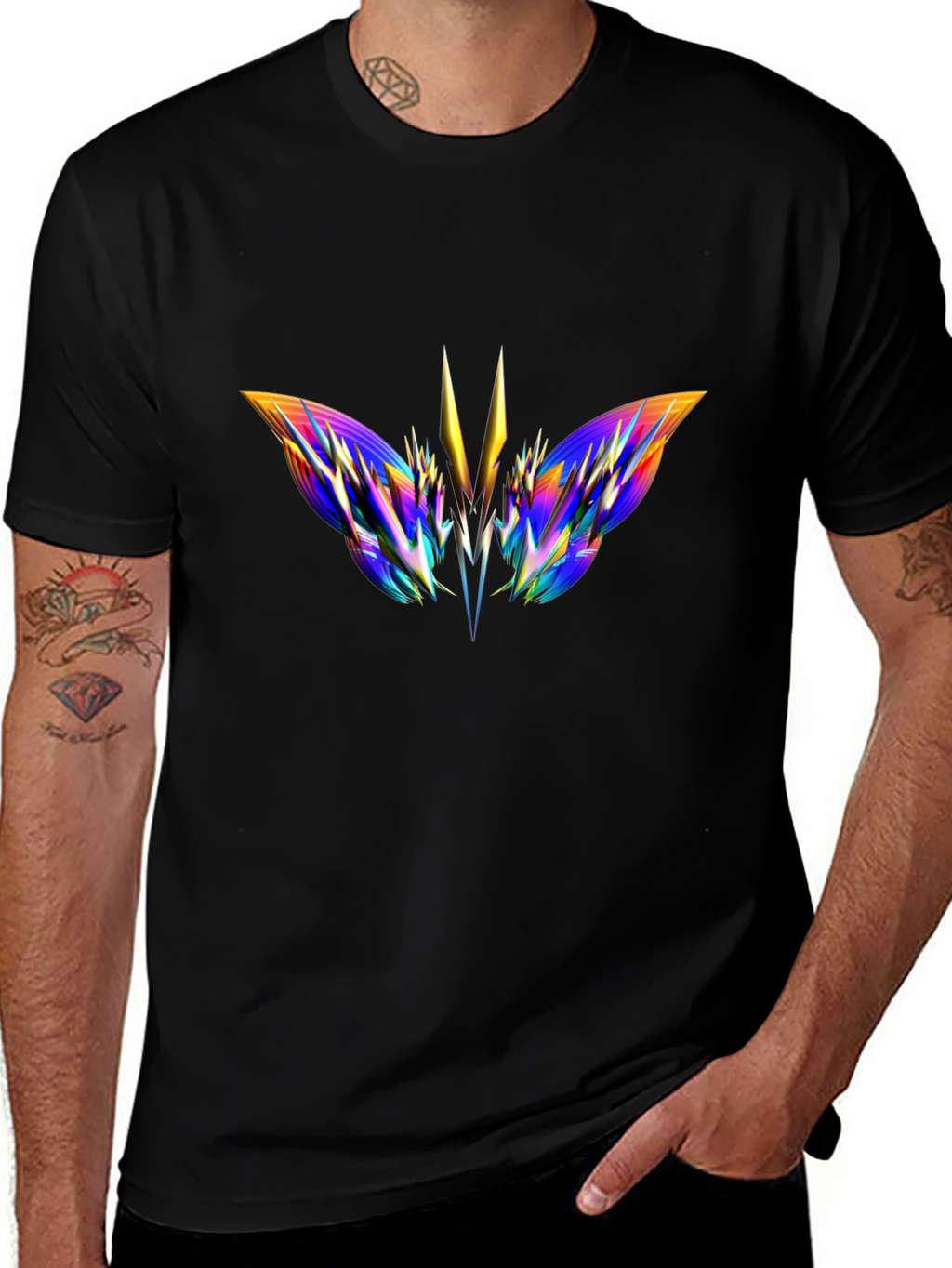 Abstract Butterfly Graphic Black T-Shirt