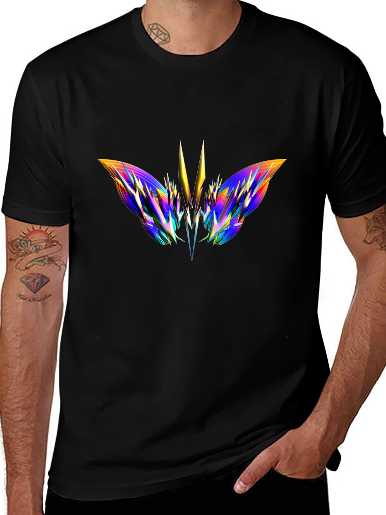 Abstract Butterfly Graphic Black T-Shirt