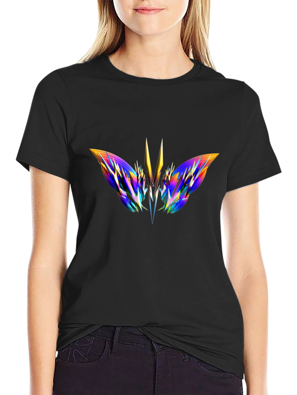 Abstract Butterfly Graphic Black T-Shirt