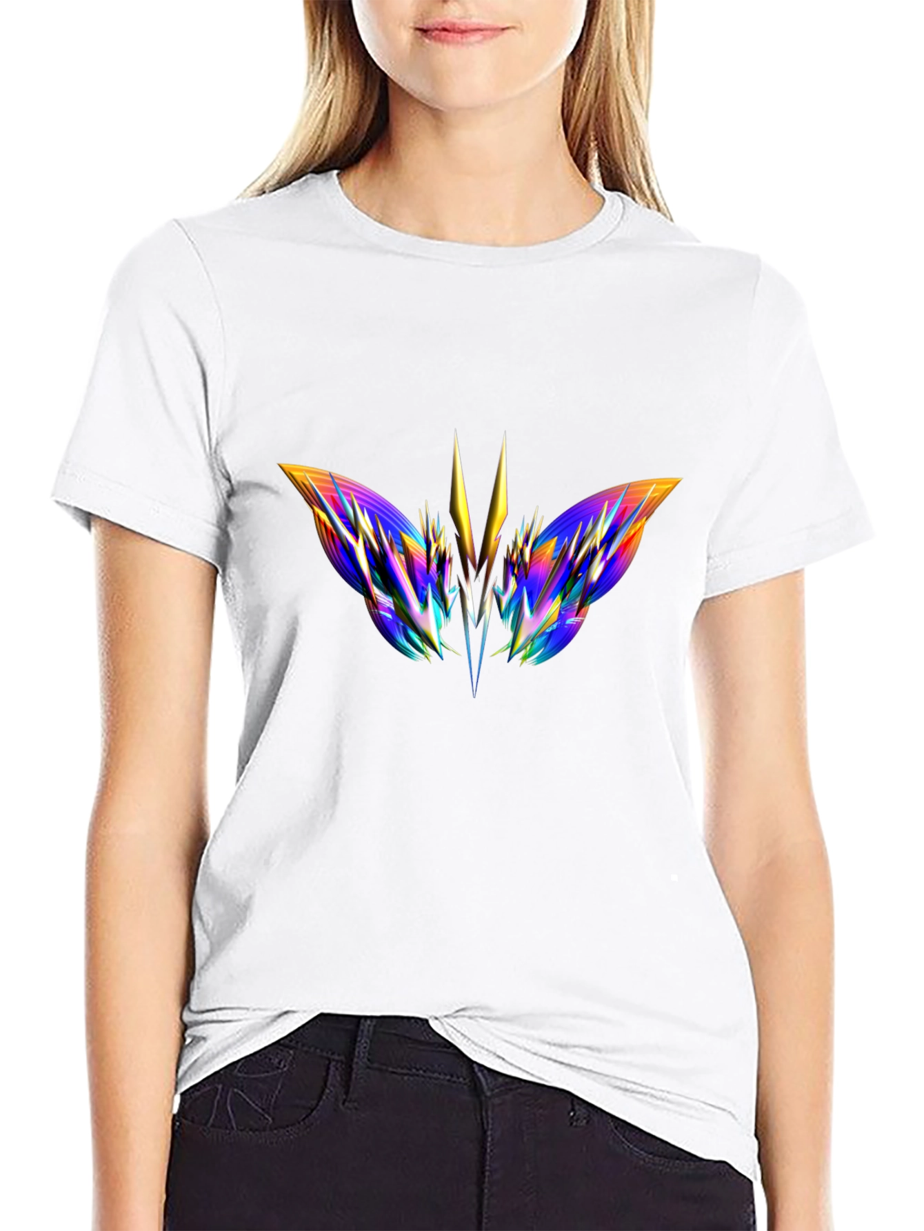Abstract Butterfly Graphic Black T-Shirt