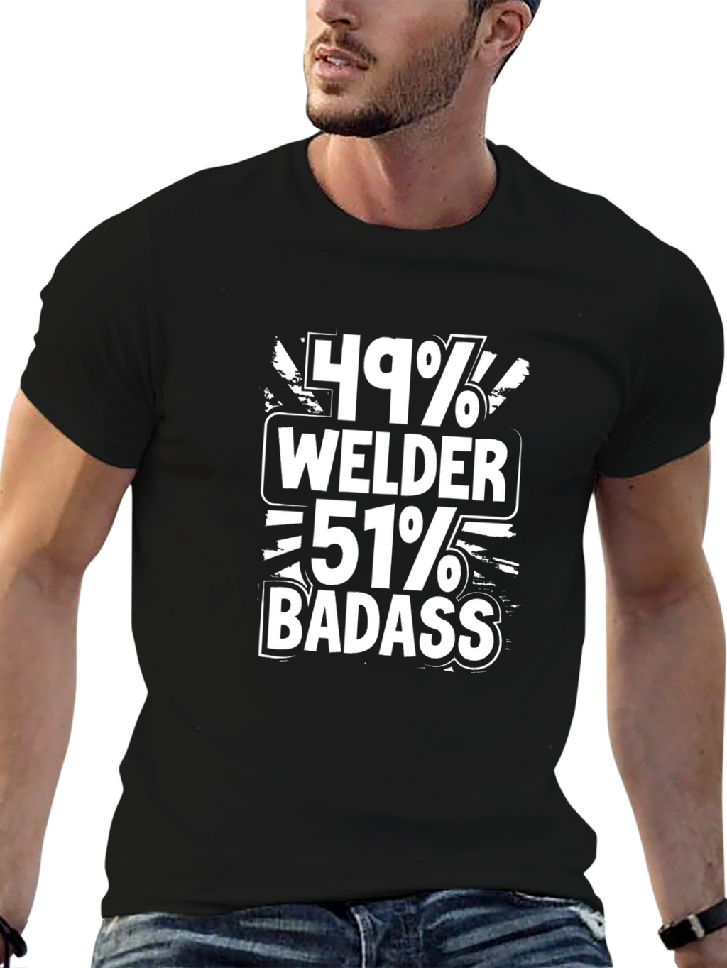 49% Welder 51% Badass Black Graphic Tee