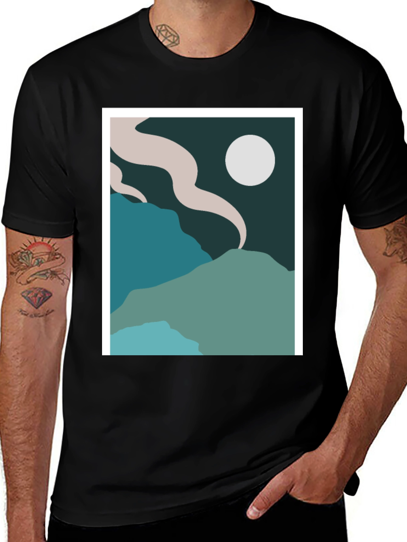 Abstract Landscape Graphic Tee - Black