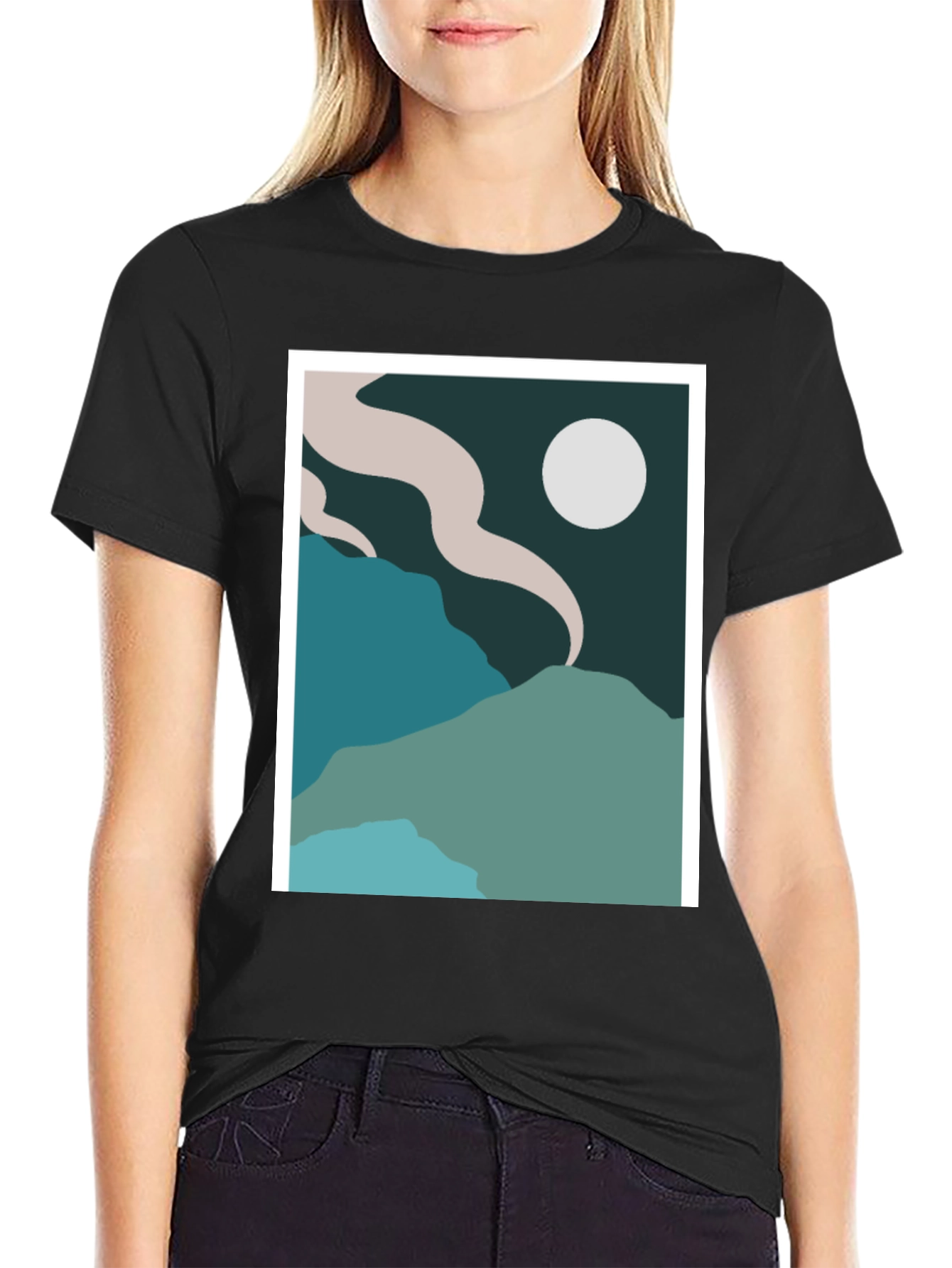 Abstract Landscape Graphic Tee - Black