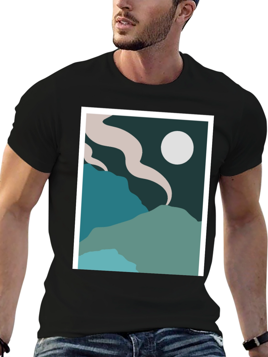 Abstract Landscape Graphic Tee - Black