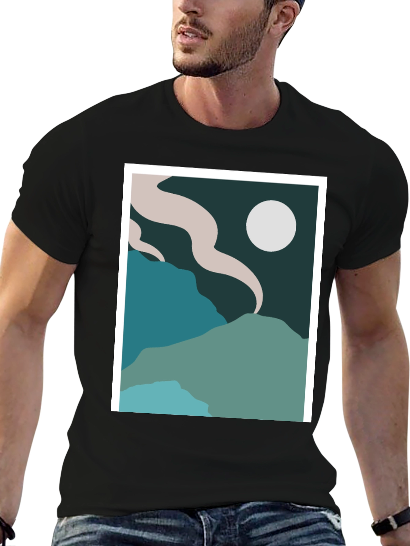 Abstract Landscape Graphic Tee - Black
