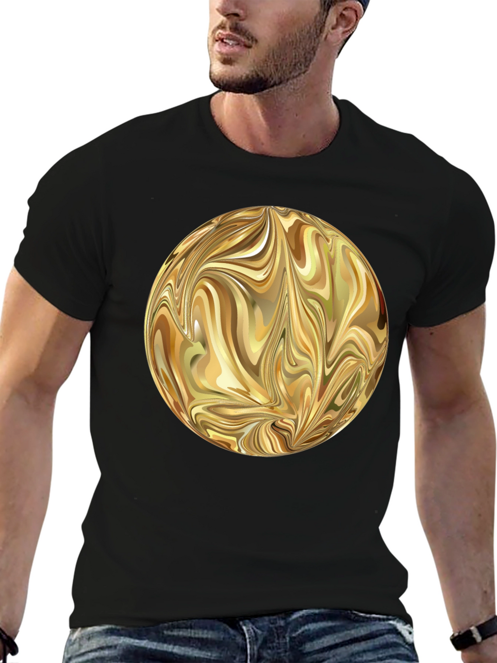 Abstract Gold Swirl Sphere Graphic T-Shirt